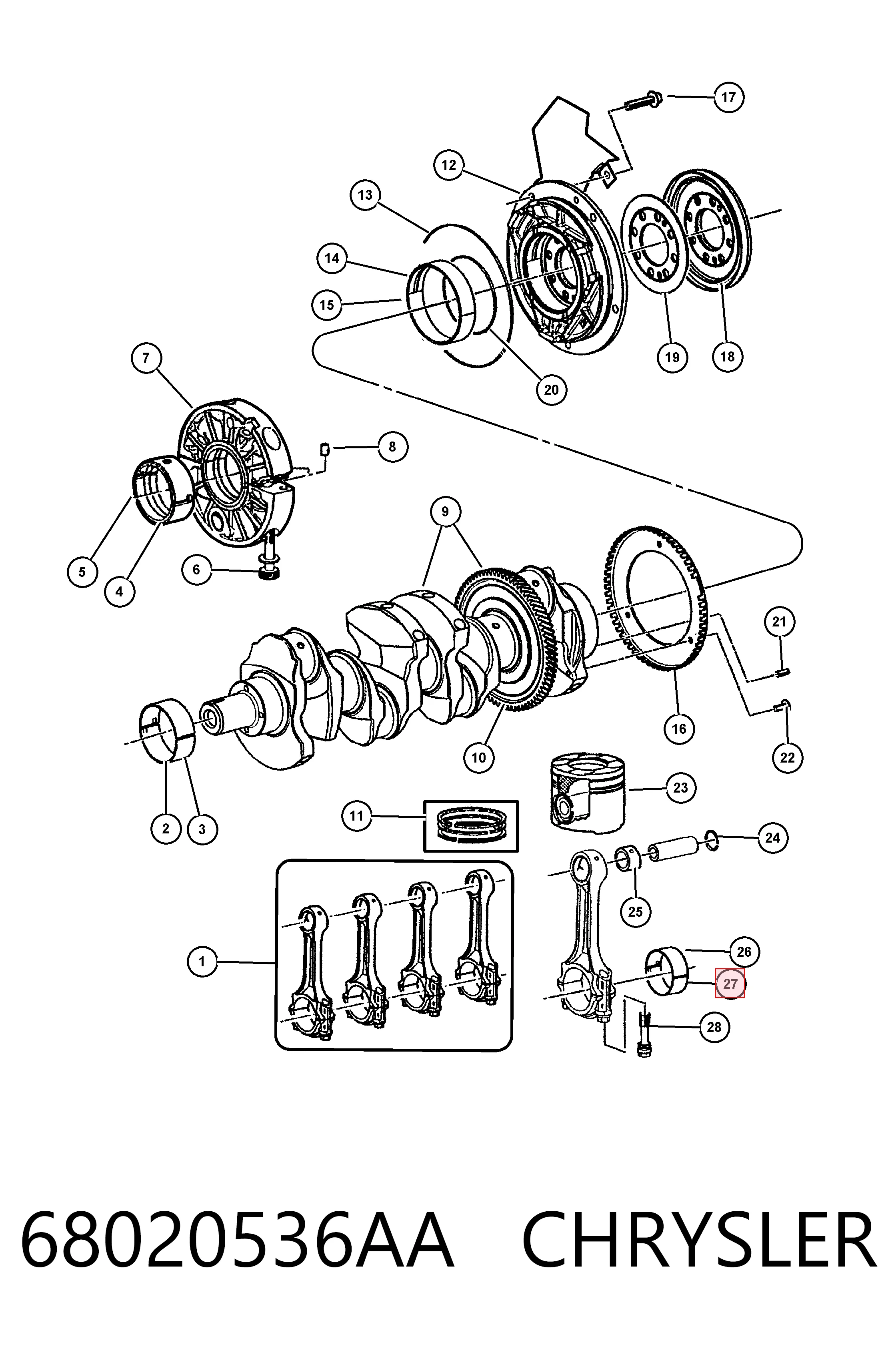 Juego de cojinetes de biela, cota de reparación (+0,25 mm) 68020536AA CHRYSLER