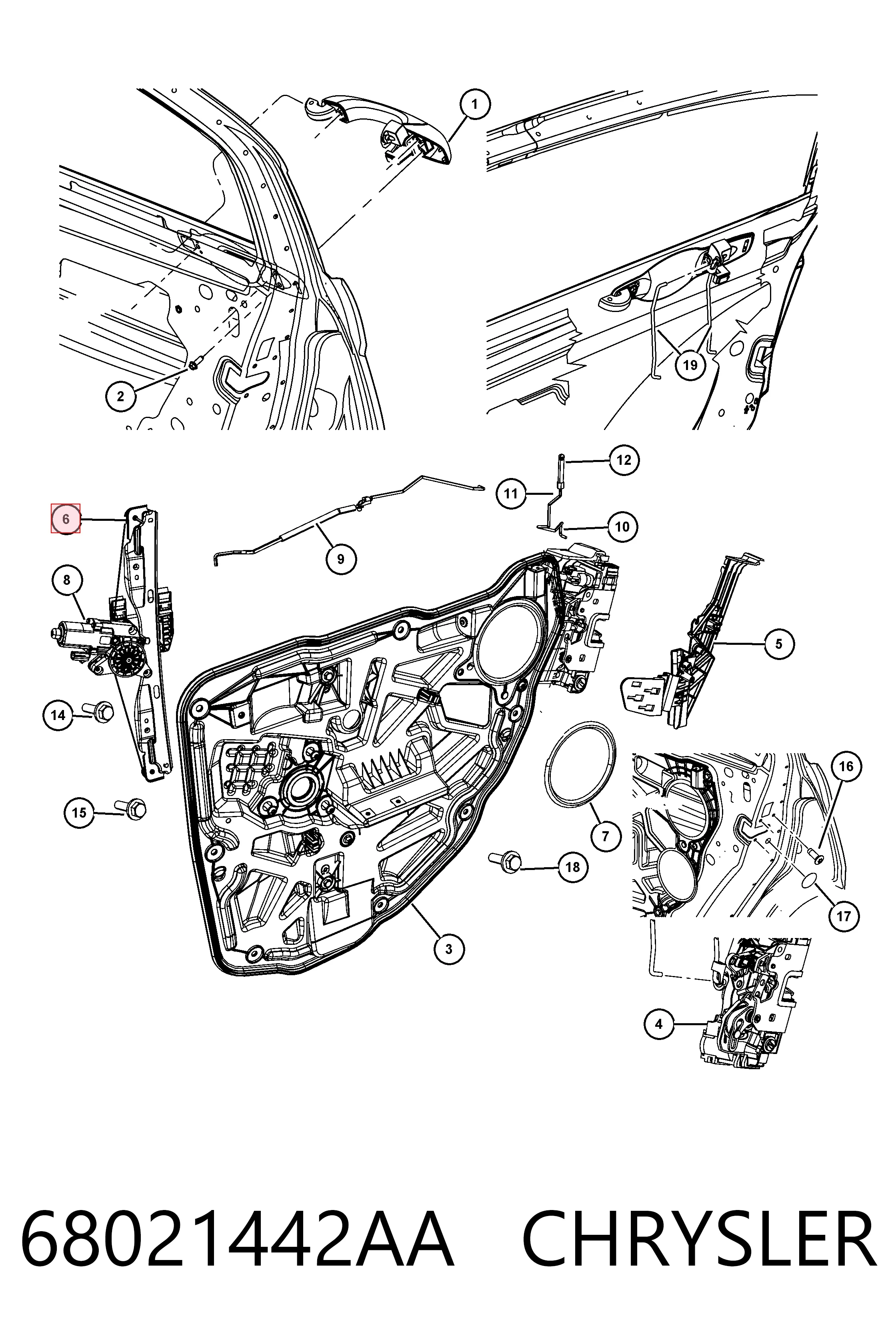 68021442AA Chrysler Mecanismo de elevalunas de la puerta trasera derecha