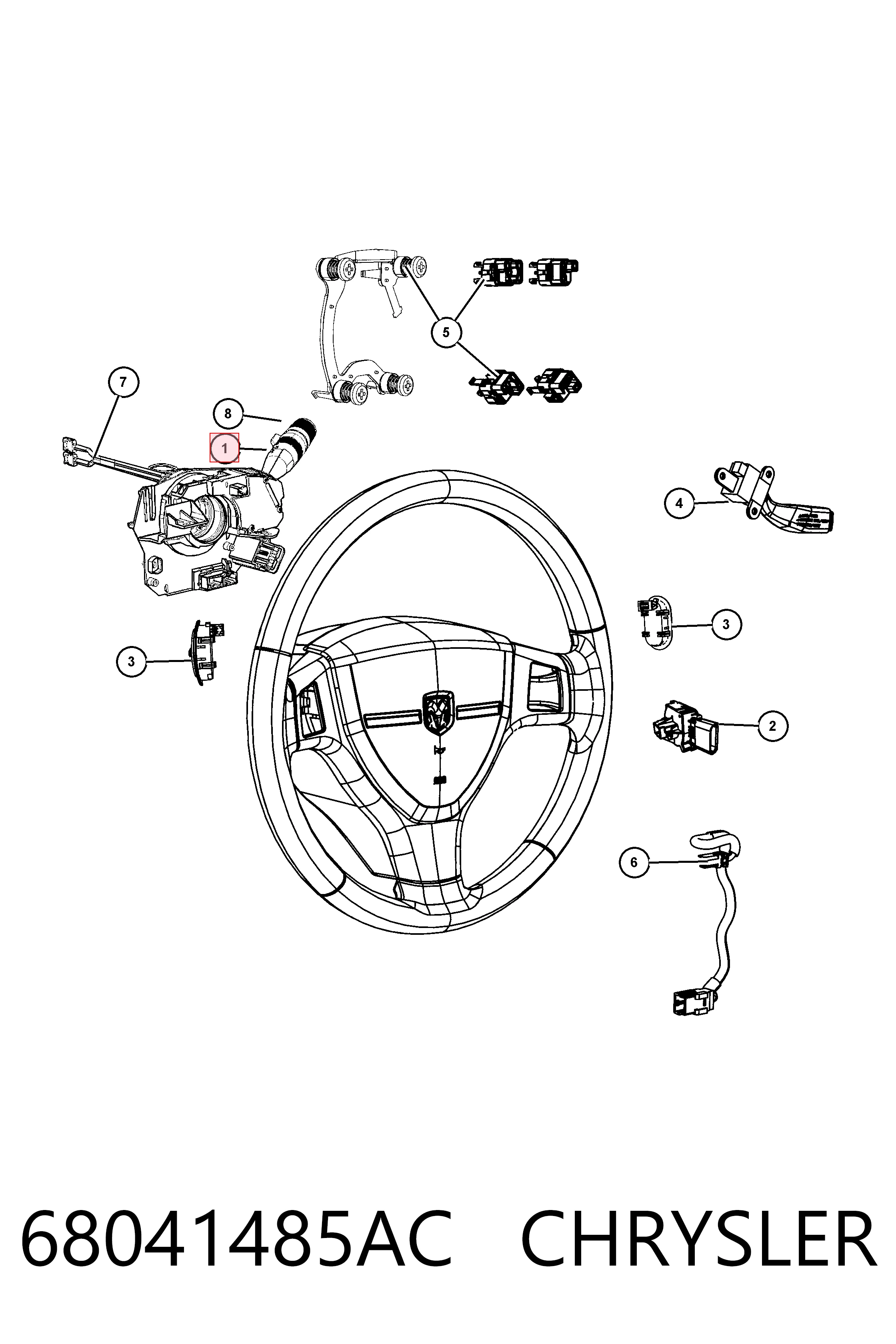 68041485AC Chrysler Conmutador izquierdo de la columna de dirección