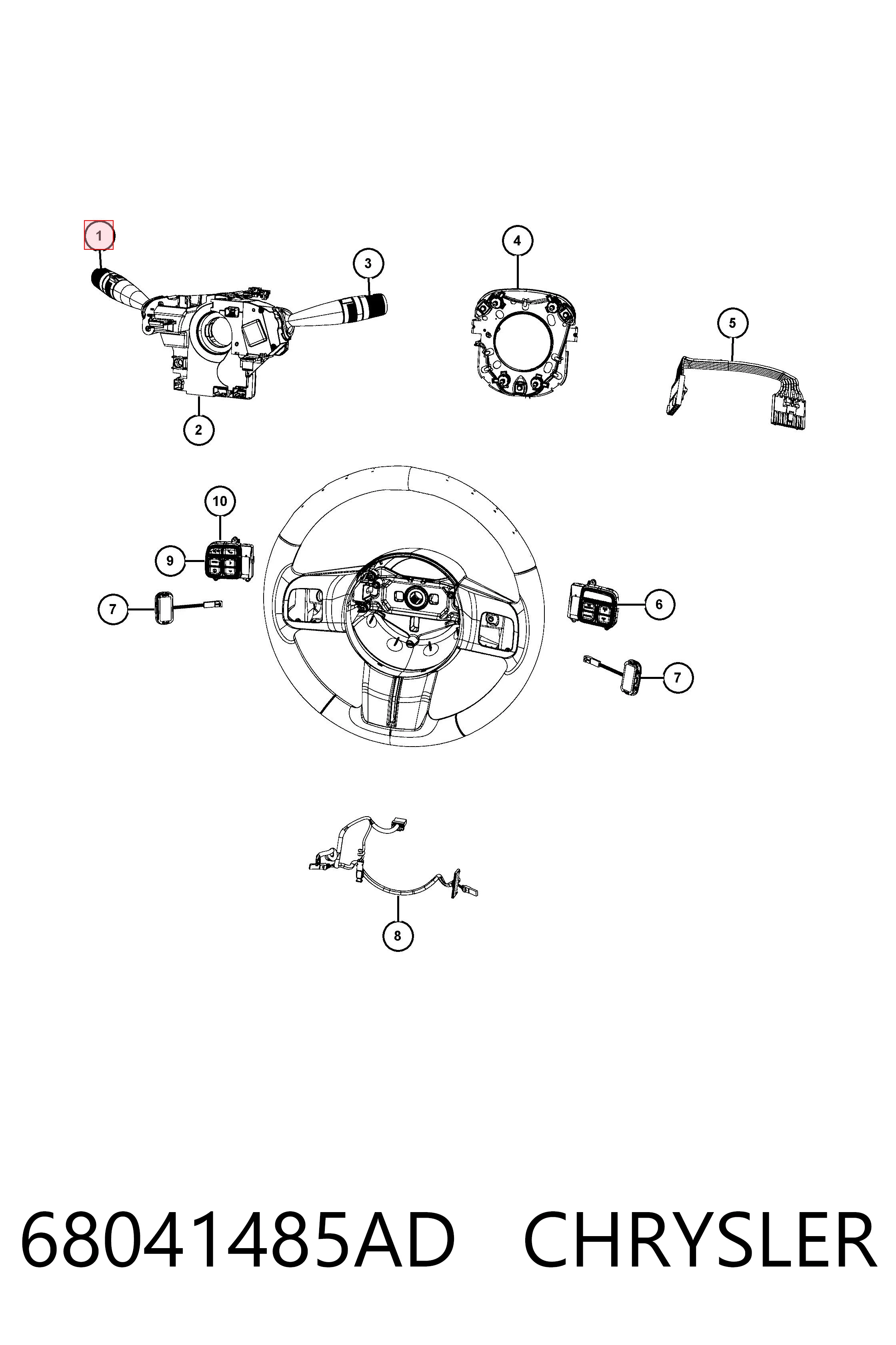 68041485AD Chrysler Conmutador izquierdo de la columna de dirección