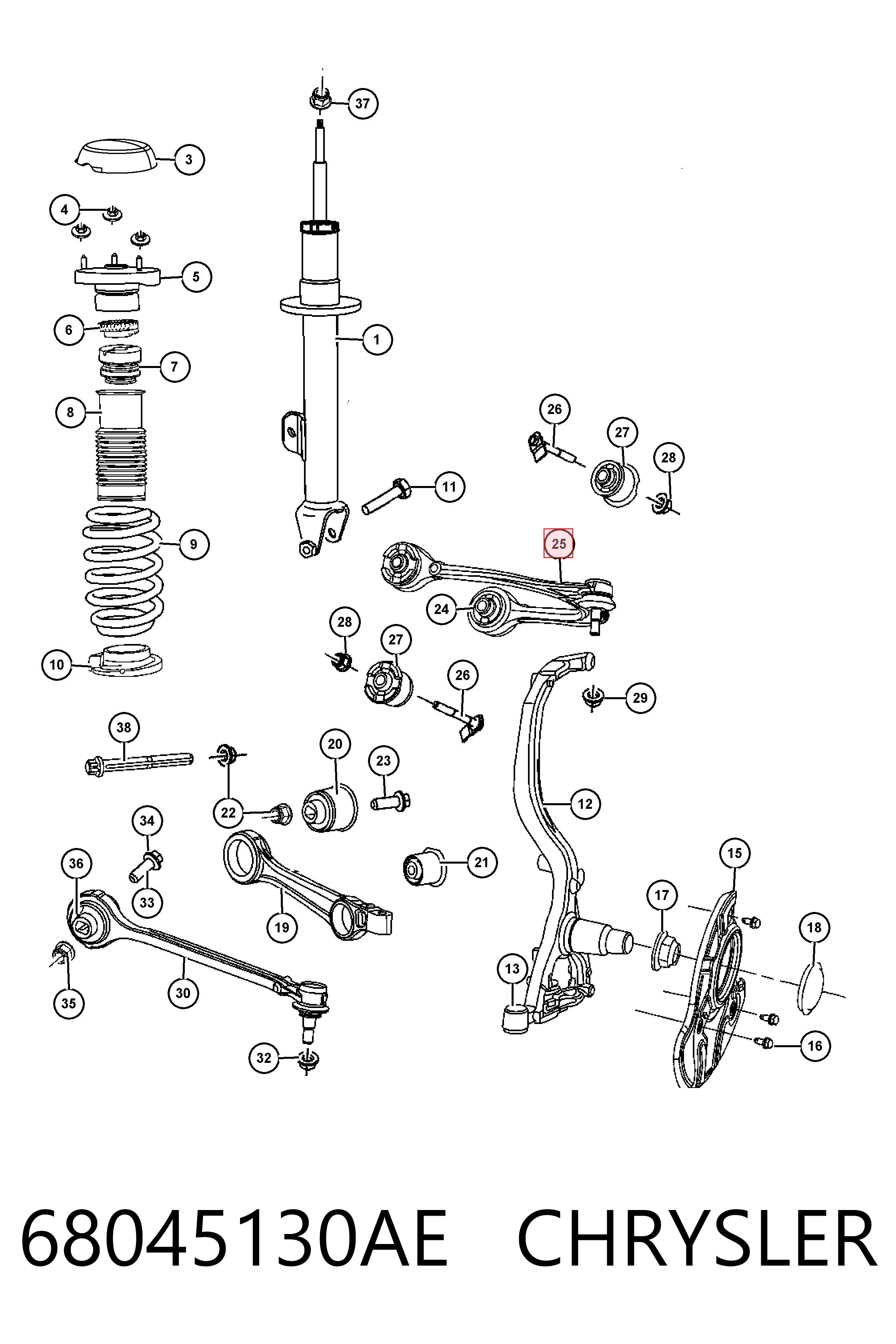 68045130AE Chrysler Brazo superior derecho de la suspensión delantera
