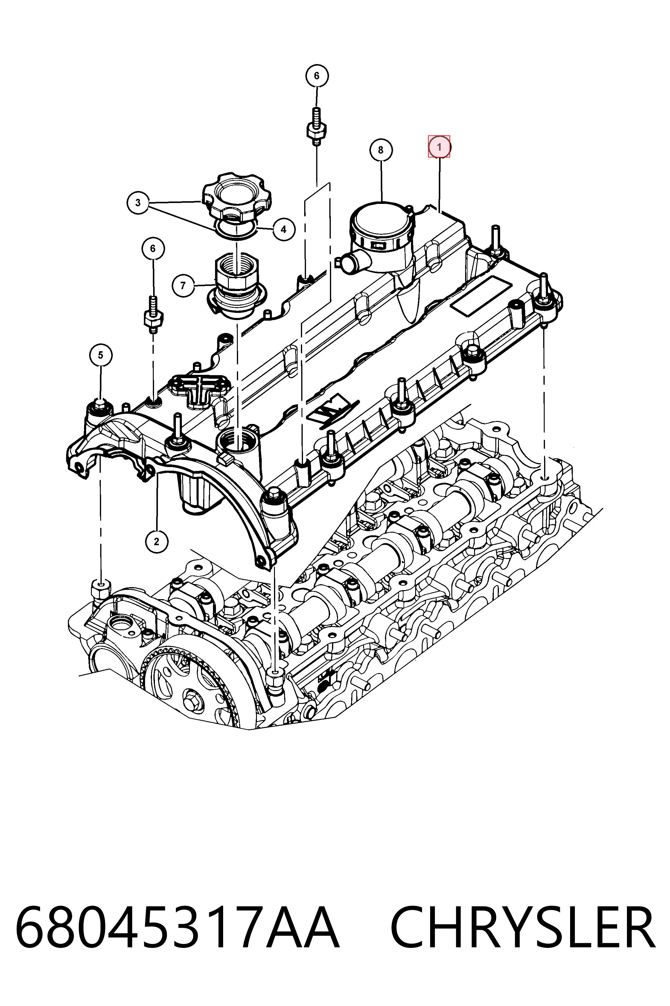 Tapa de balancines 68045317AA CHRYSLER