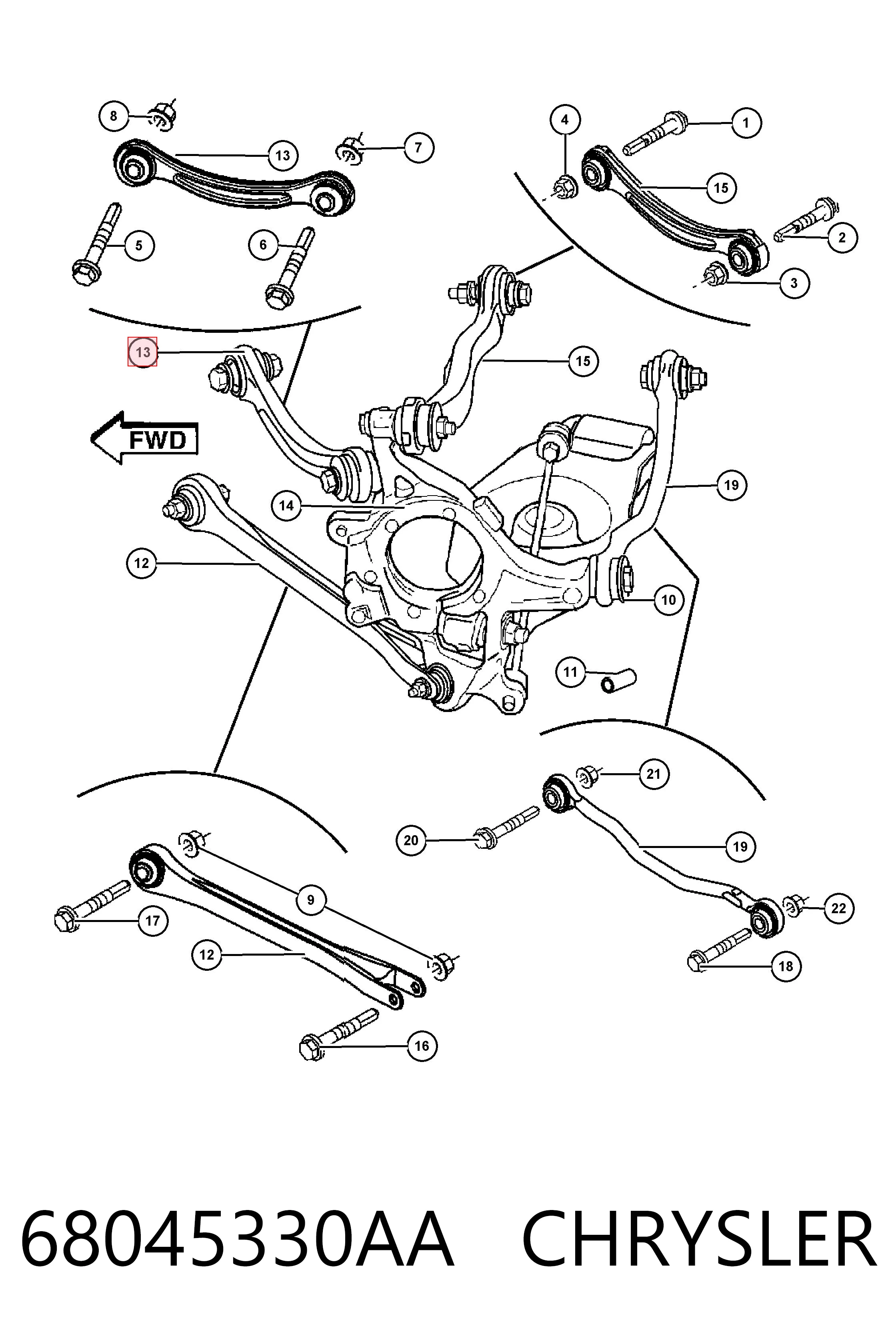 68045330AA Chrysler Brazo transversal de suspensión trasera