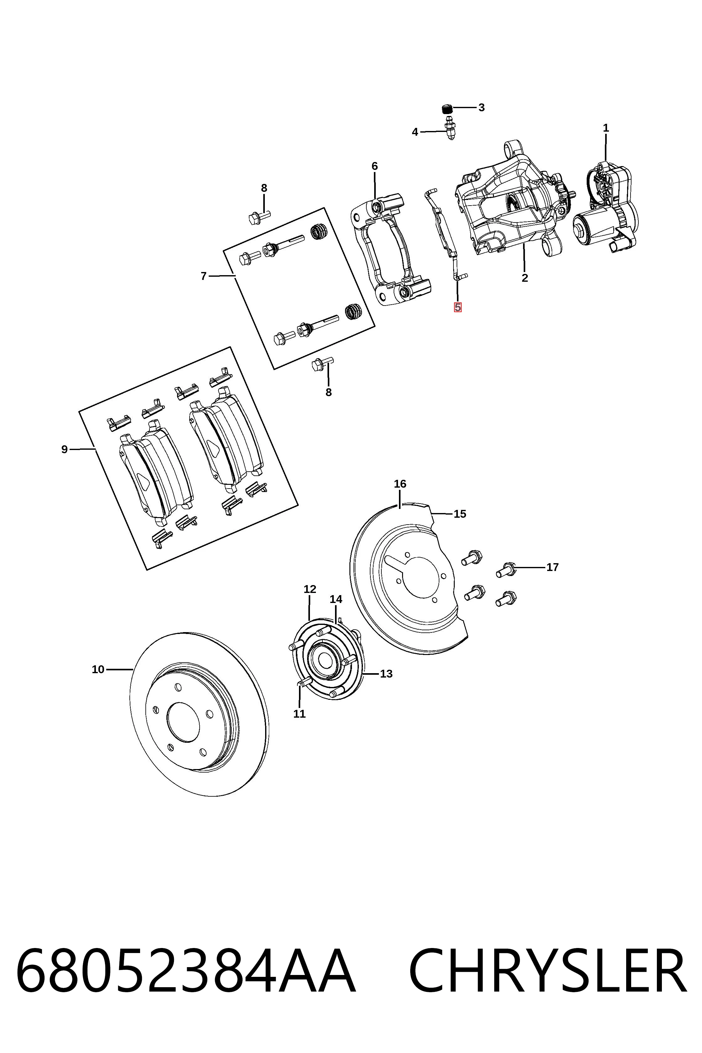68052384AA Chrysler Juego de resortes de sujeción de pastillas de freno traseras