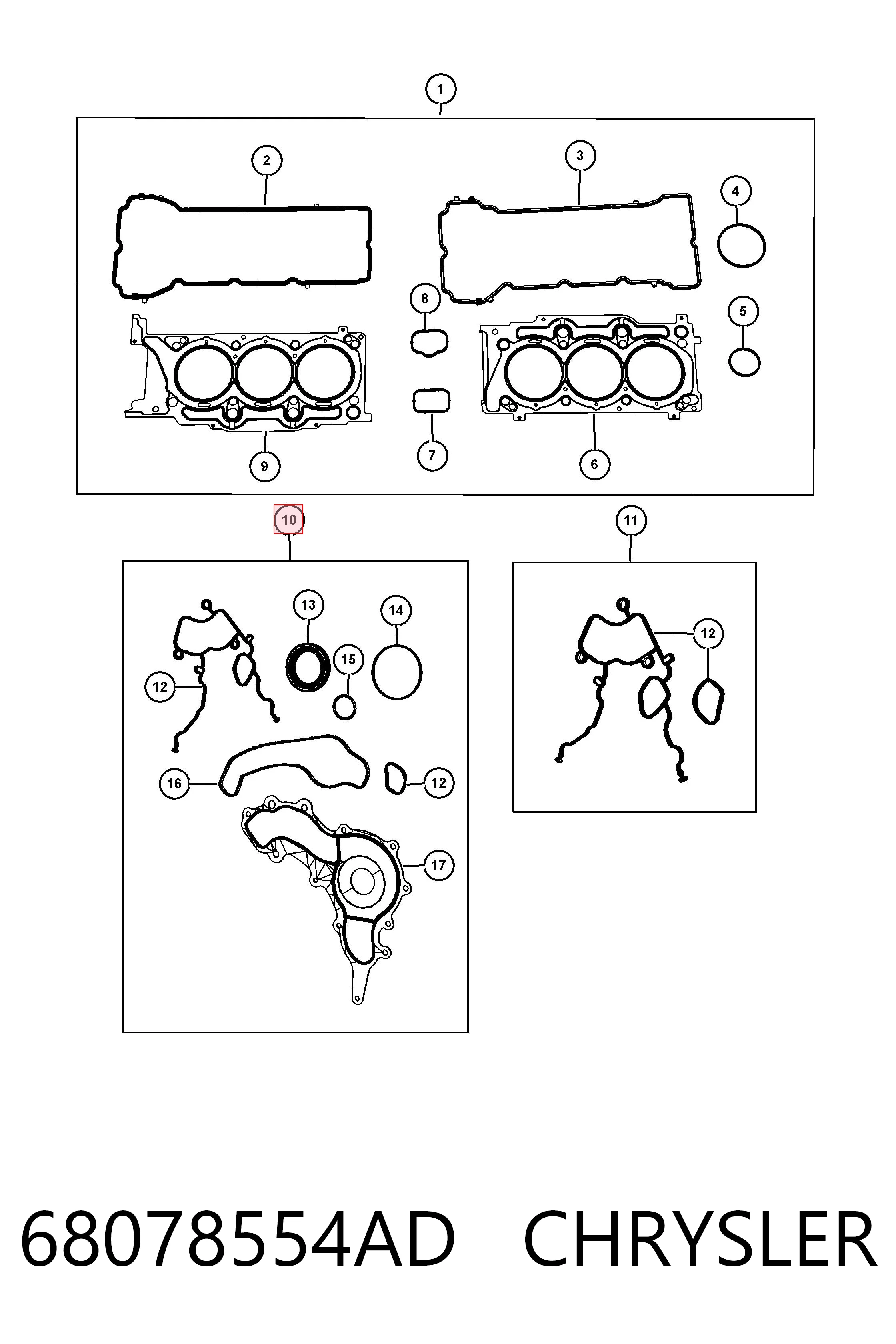 68078554AD Chrysler Kit de juntas, motor, inferior