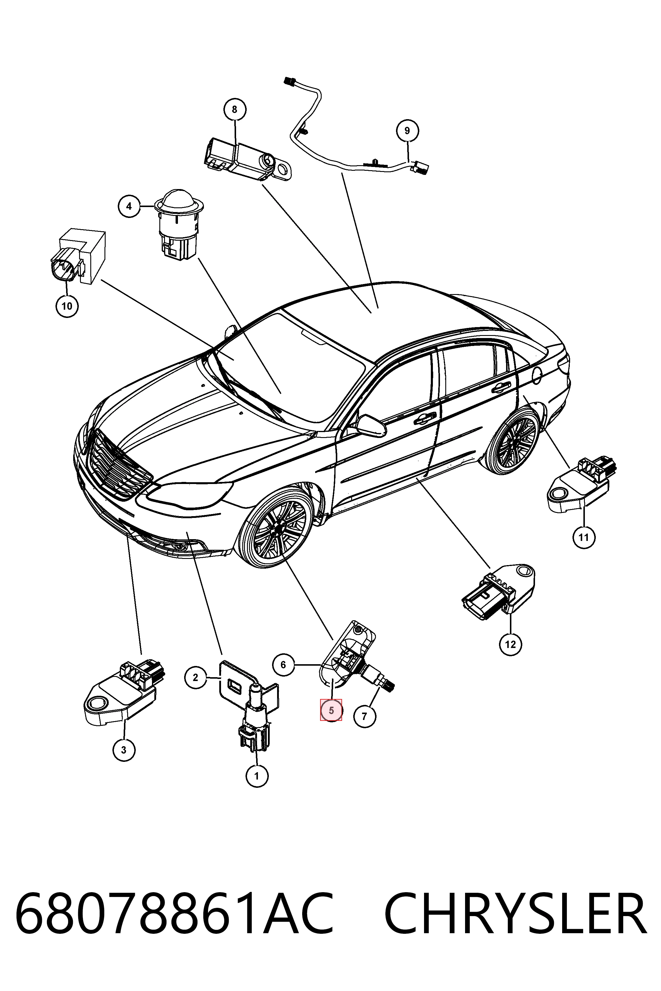 68078861AC Chrysler Sensor de presión de neumáticos (TPMS)
