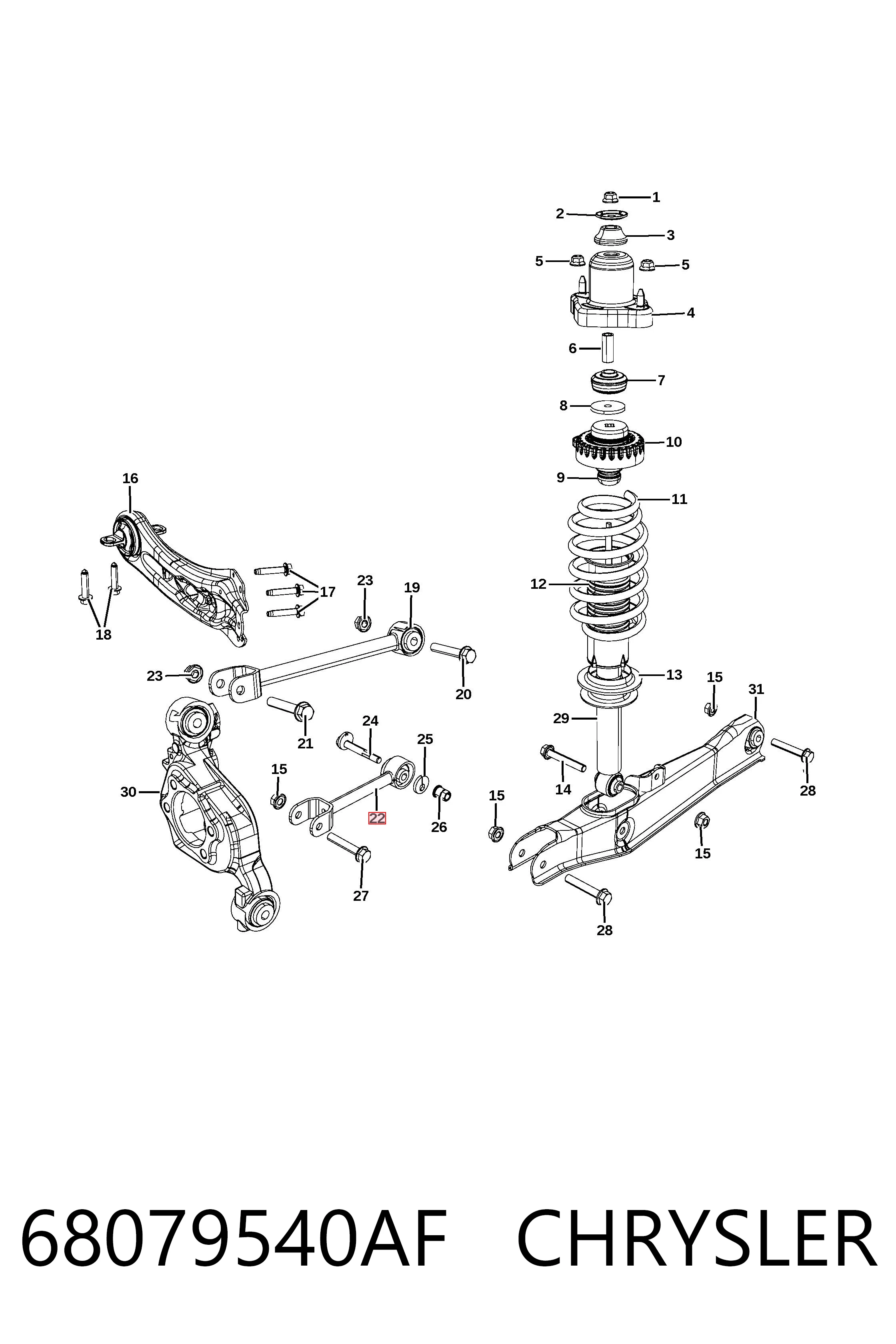 68079540AF Chrysler Barra transversal, suspensión de ruedas, eje trasero