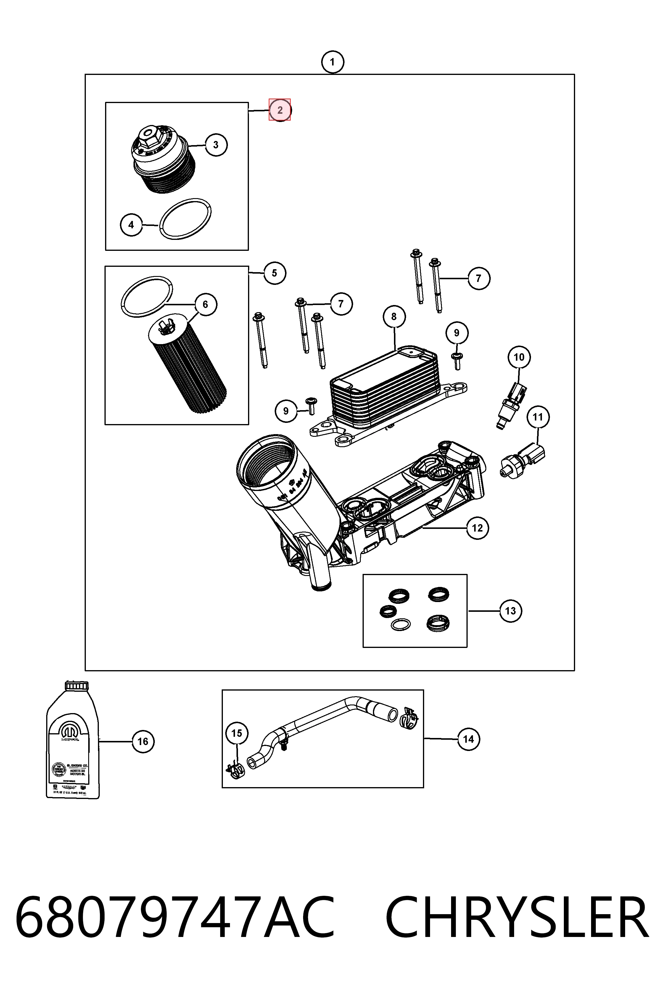 68079747AC Chrysler Tapa del filtro de aceite