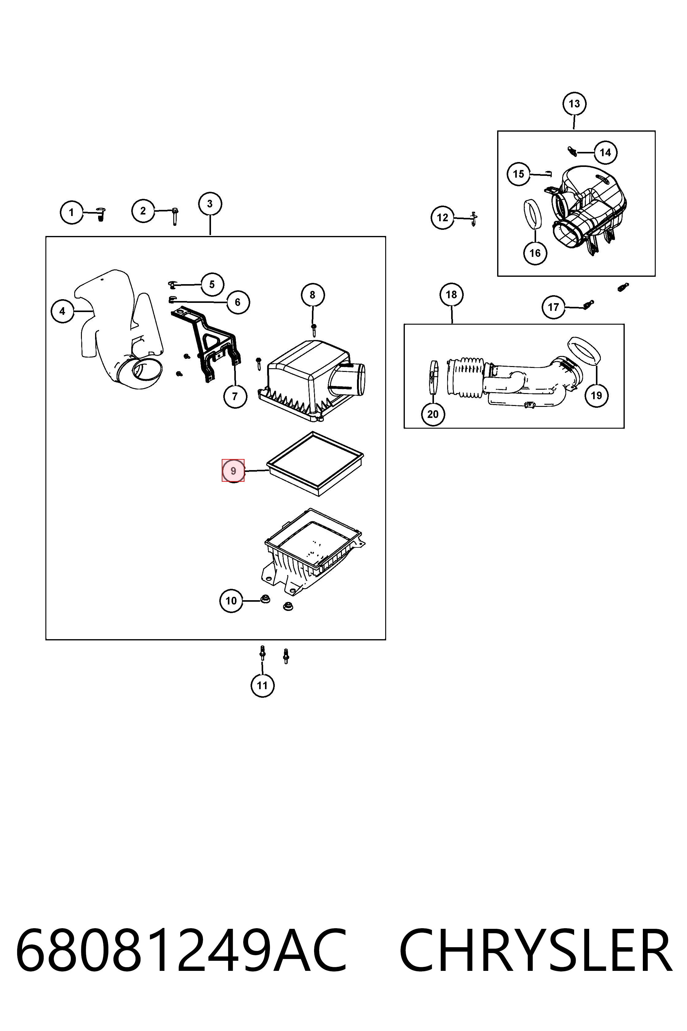 68081249AC Chrysler Filtro de aire de motor