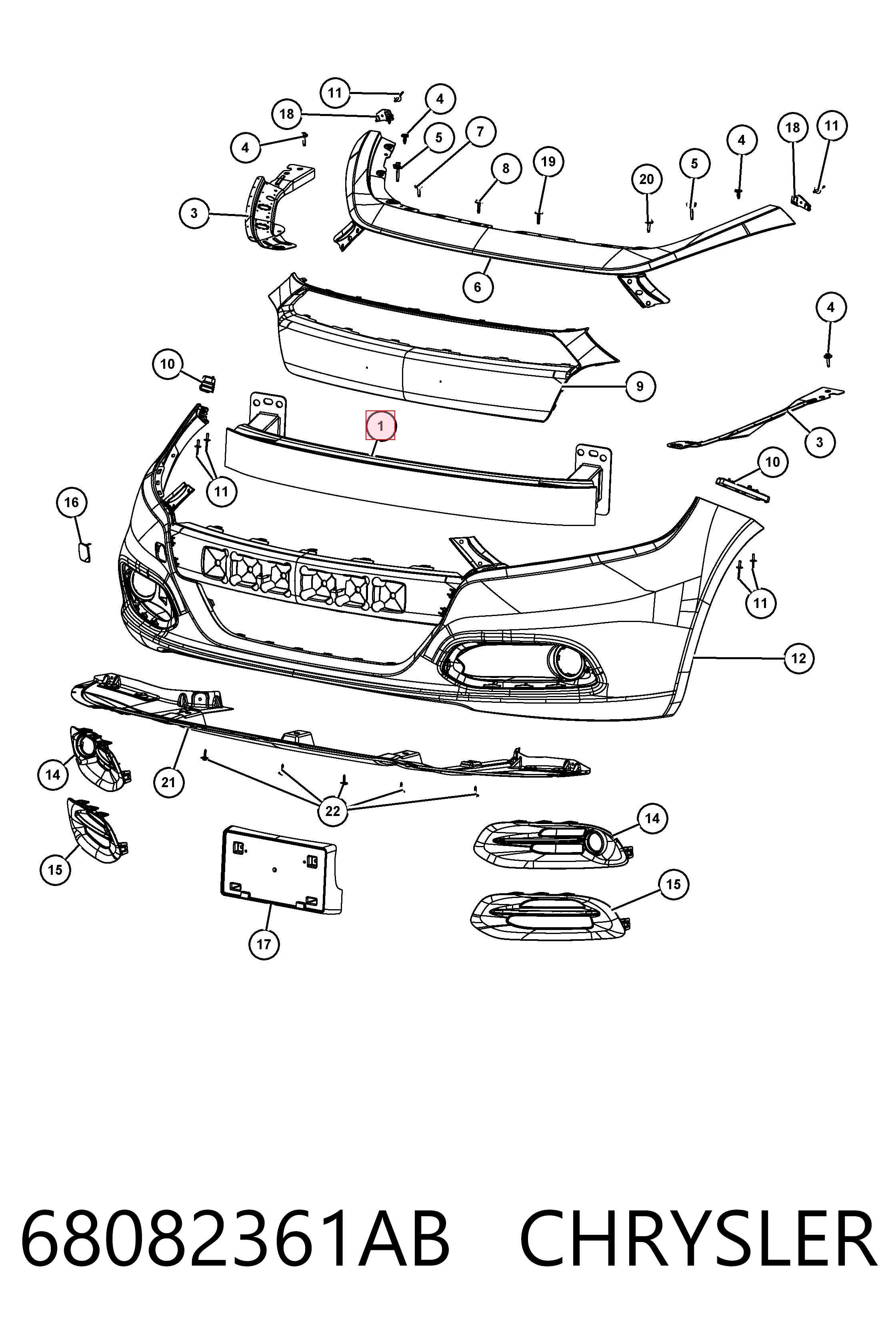 68082361AB Chrysler Refuerzo parachoque delantero