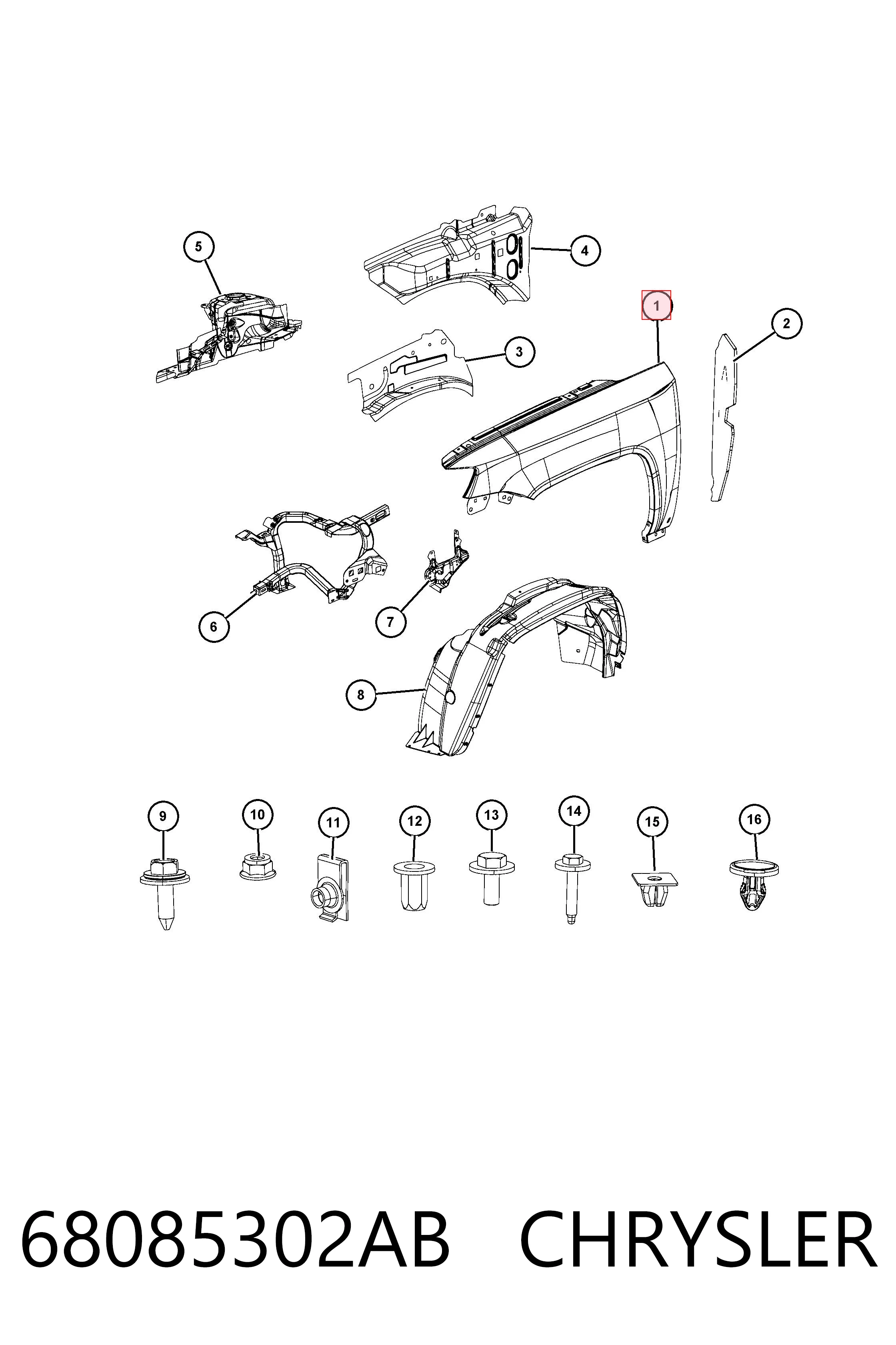 68085302AB Chrysler Aleta delantera