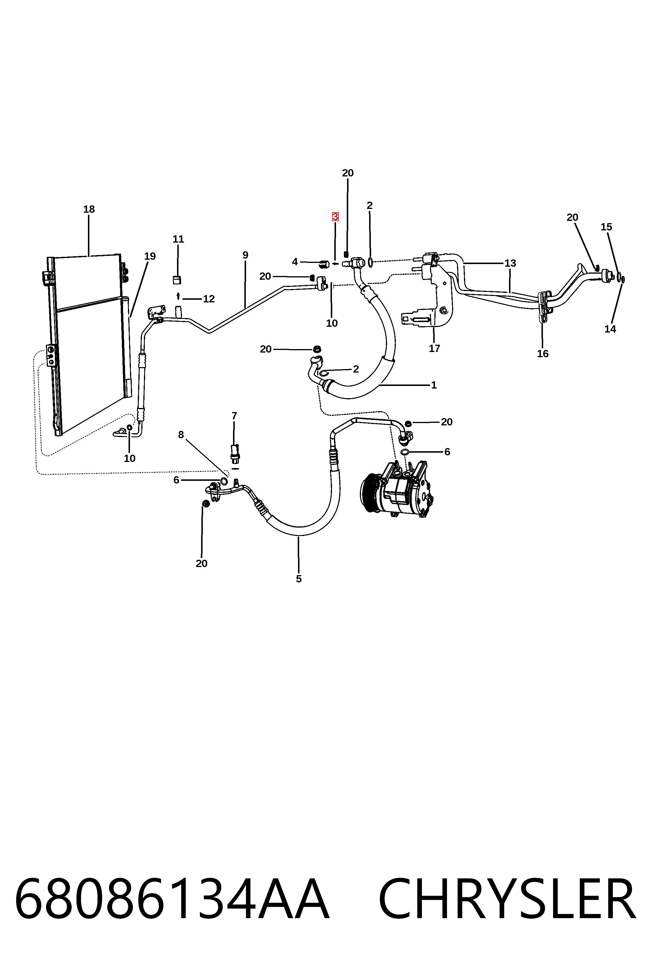 68086134AA Chrysler Válvula de carga de aire acondicionado