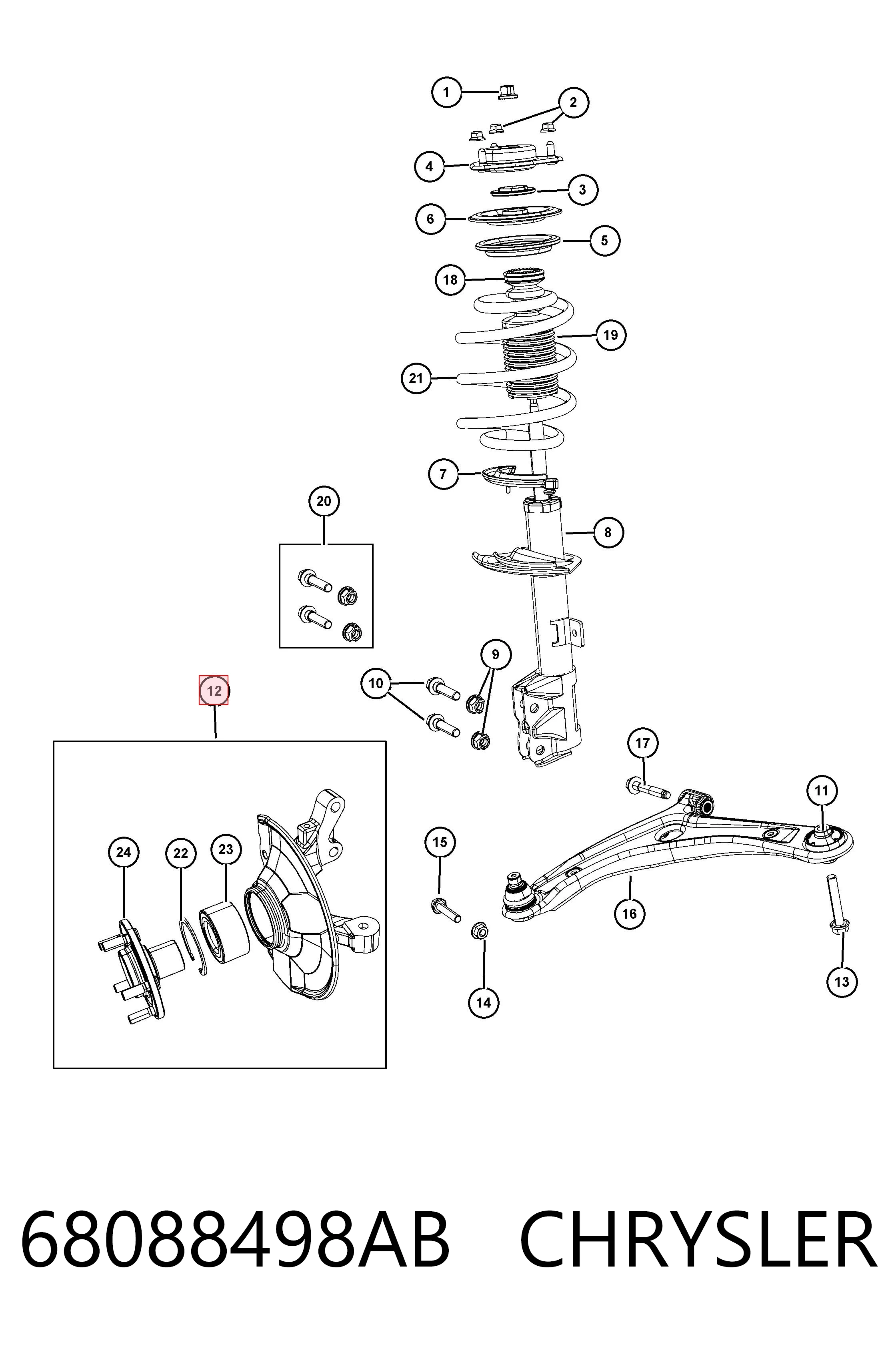 Muñón del eje, soporte de rueda, delantero derecho Fiat/Alfa/Lancia K05085702AI