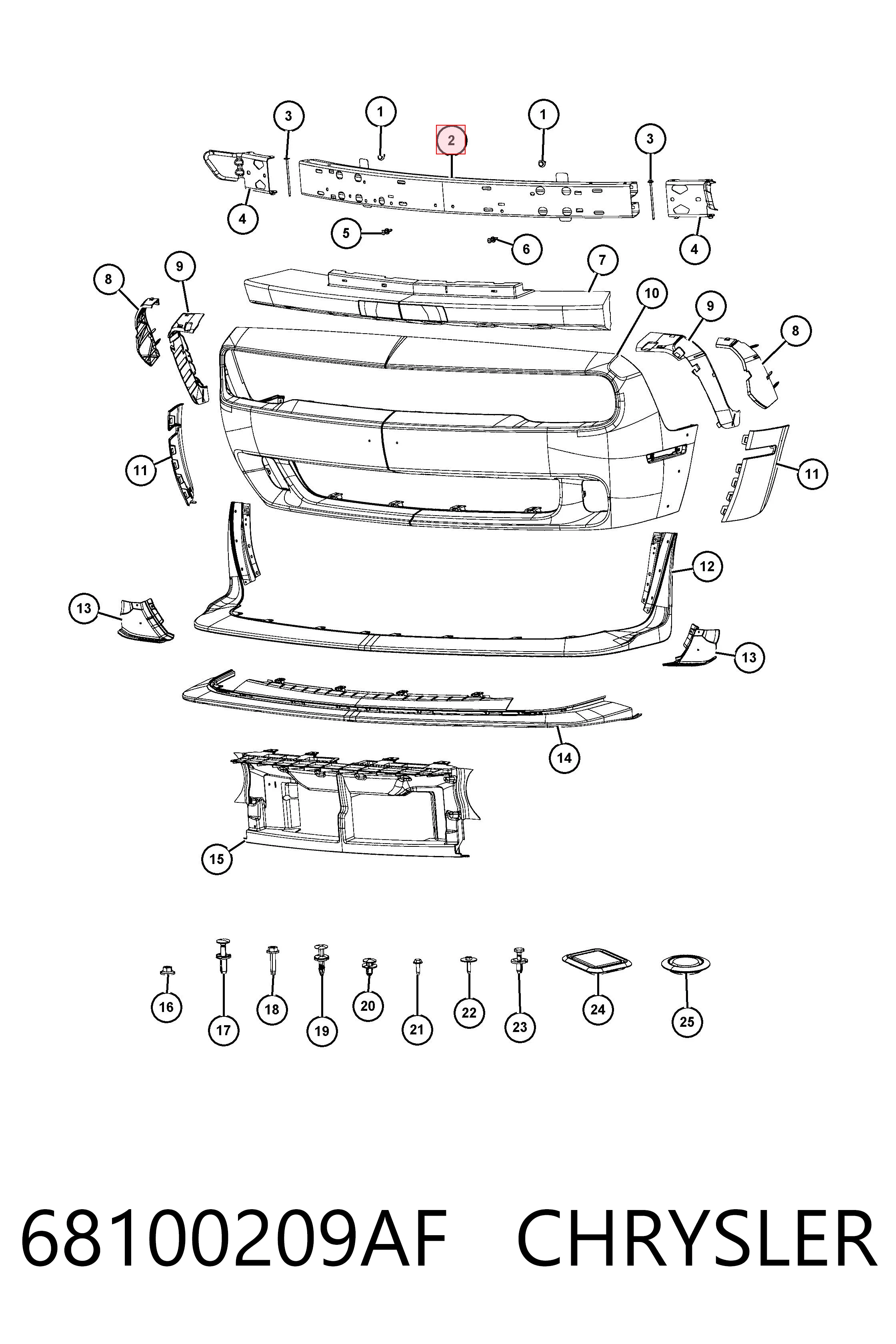 68100209AF Chrysler Refuerzo parachoque delantero