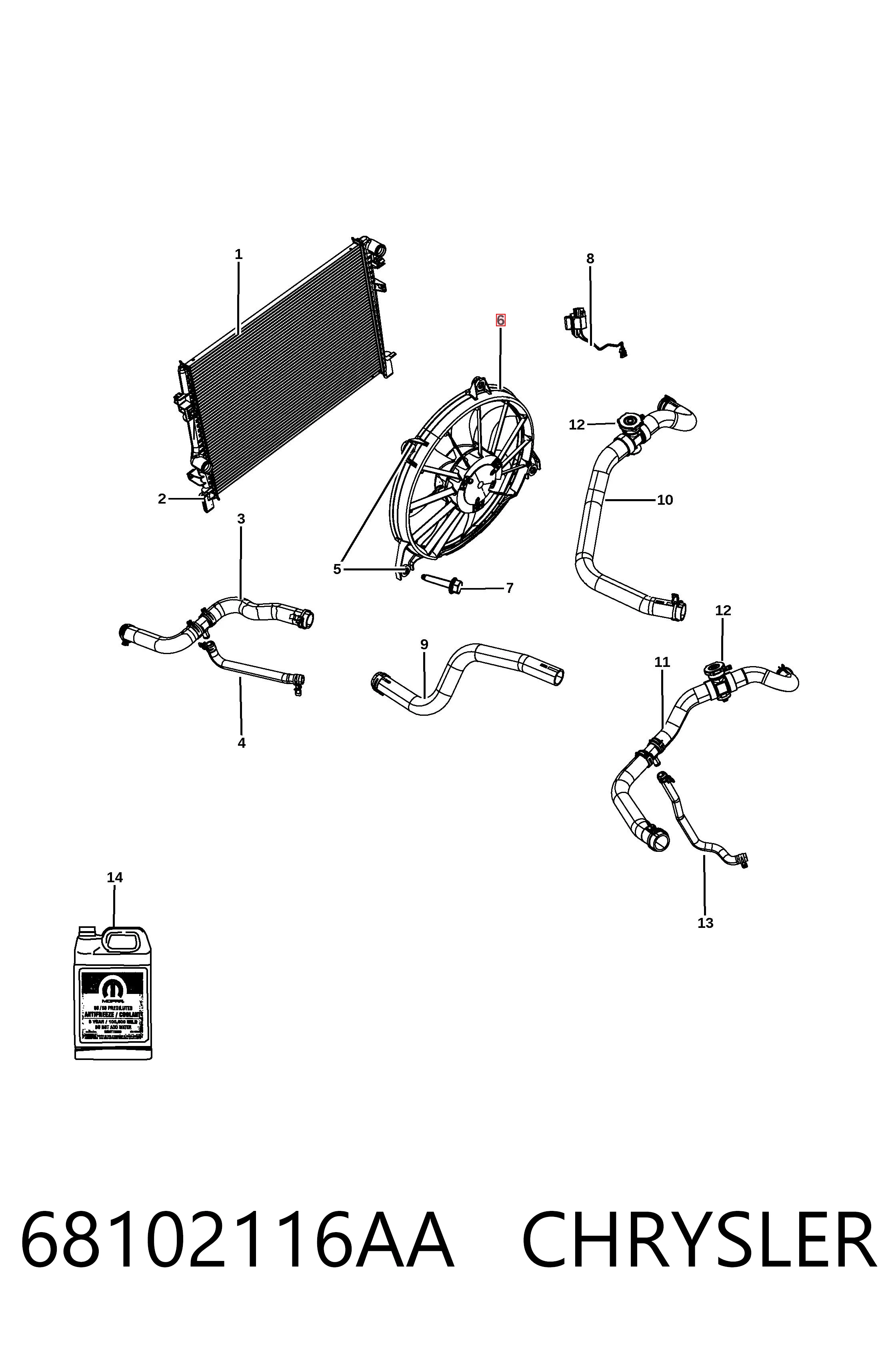 68102116AA Chrysler Electroventilador del motor