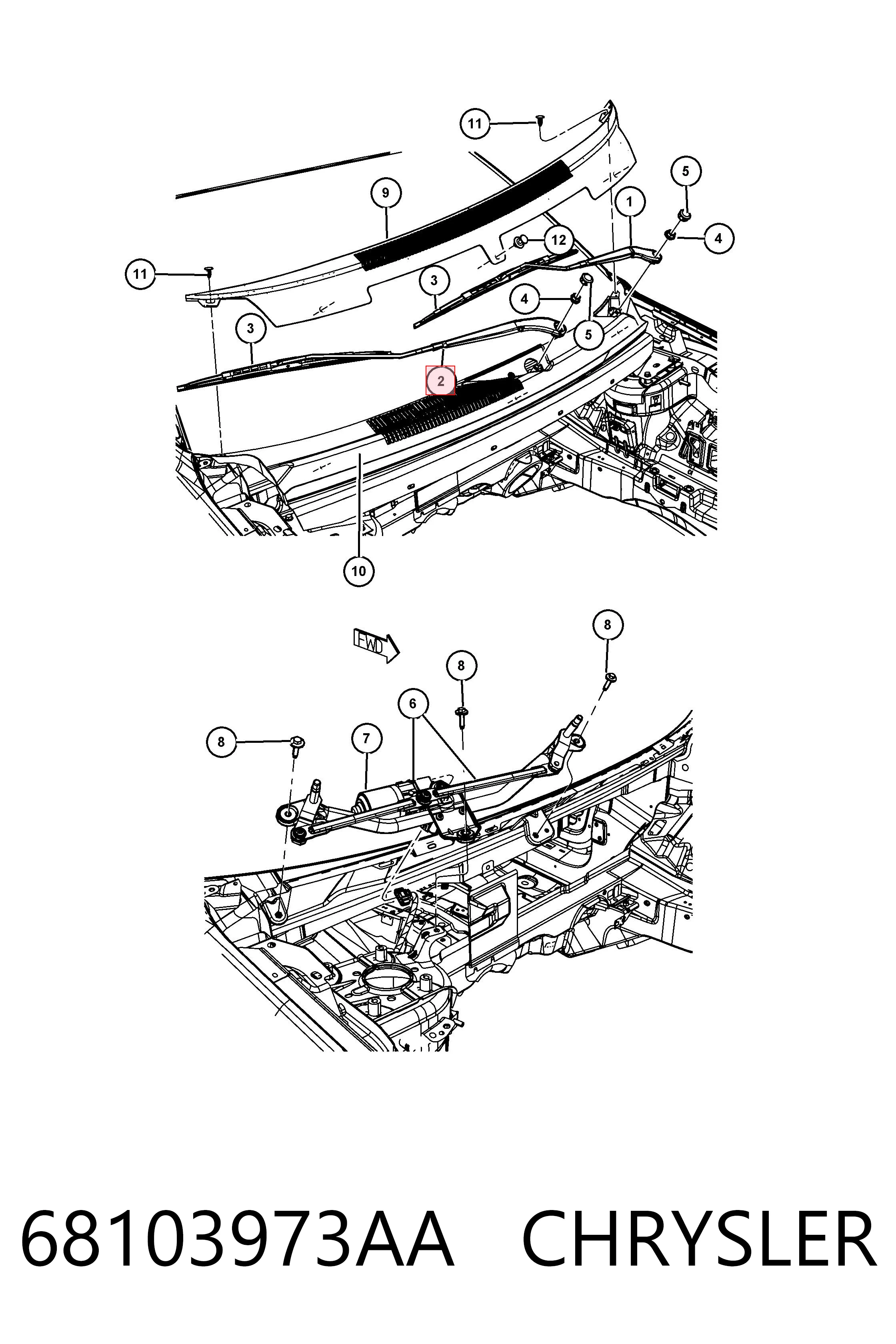 68103973AA Chrysler Brazo del limpiaparabrisas lavado de parabrisas