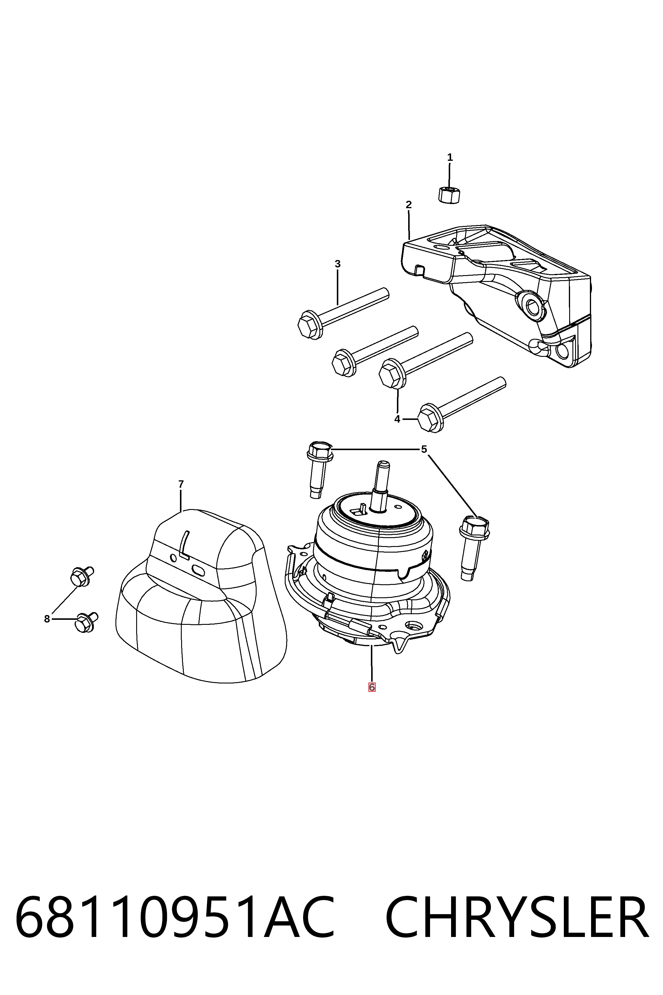 68110951AC Chrysler Soporte de motor derecho