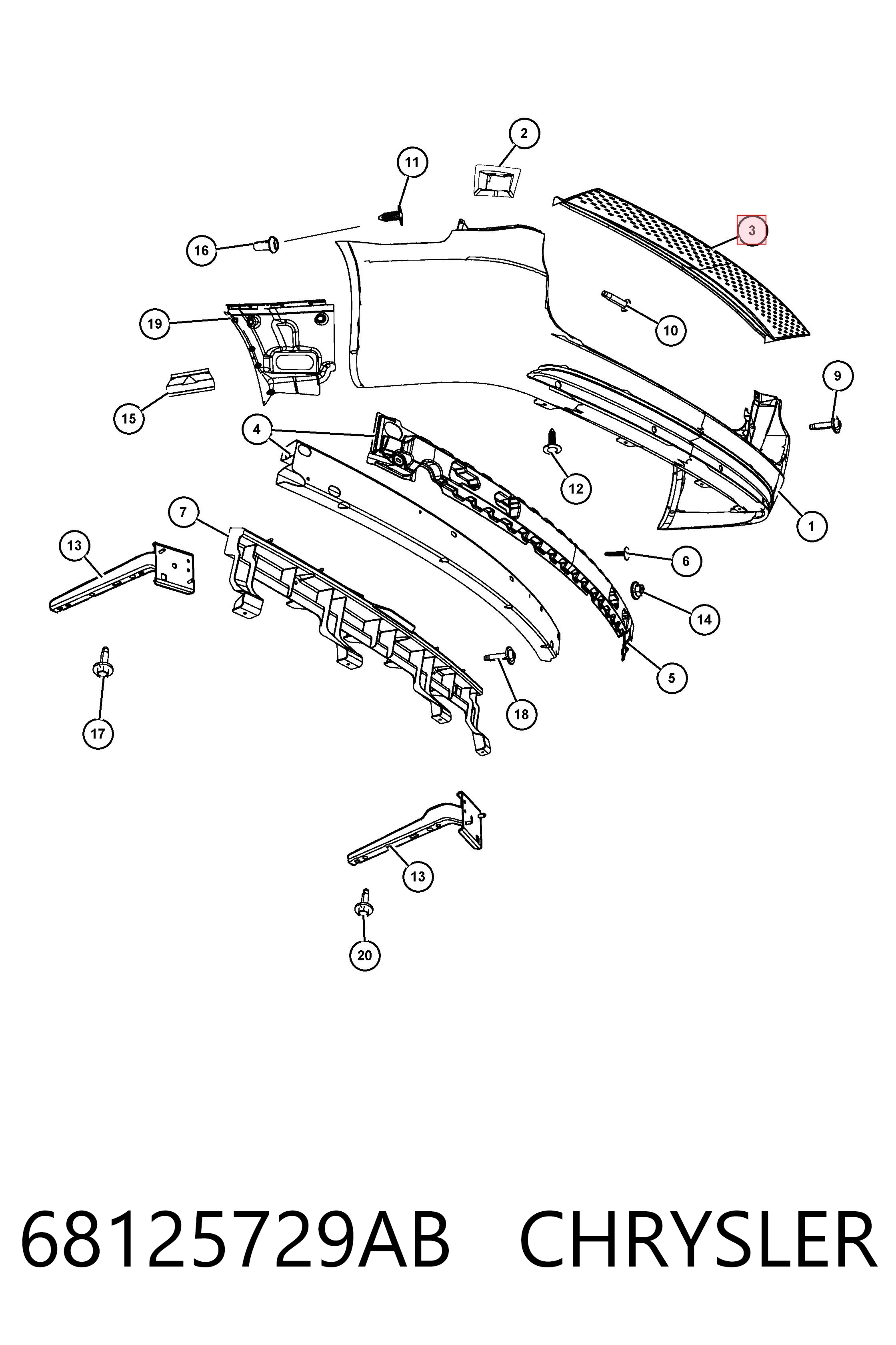 68125729AB Chrysler Protector superior del parachoques trasero (estribo)