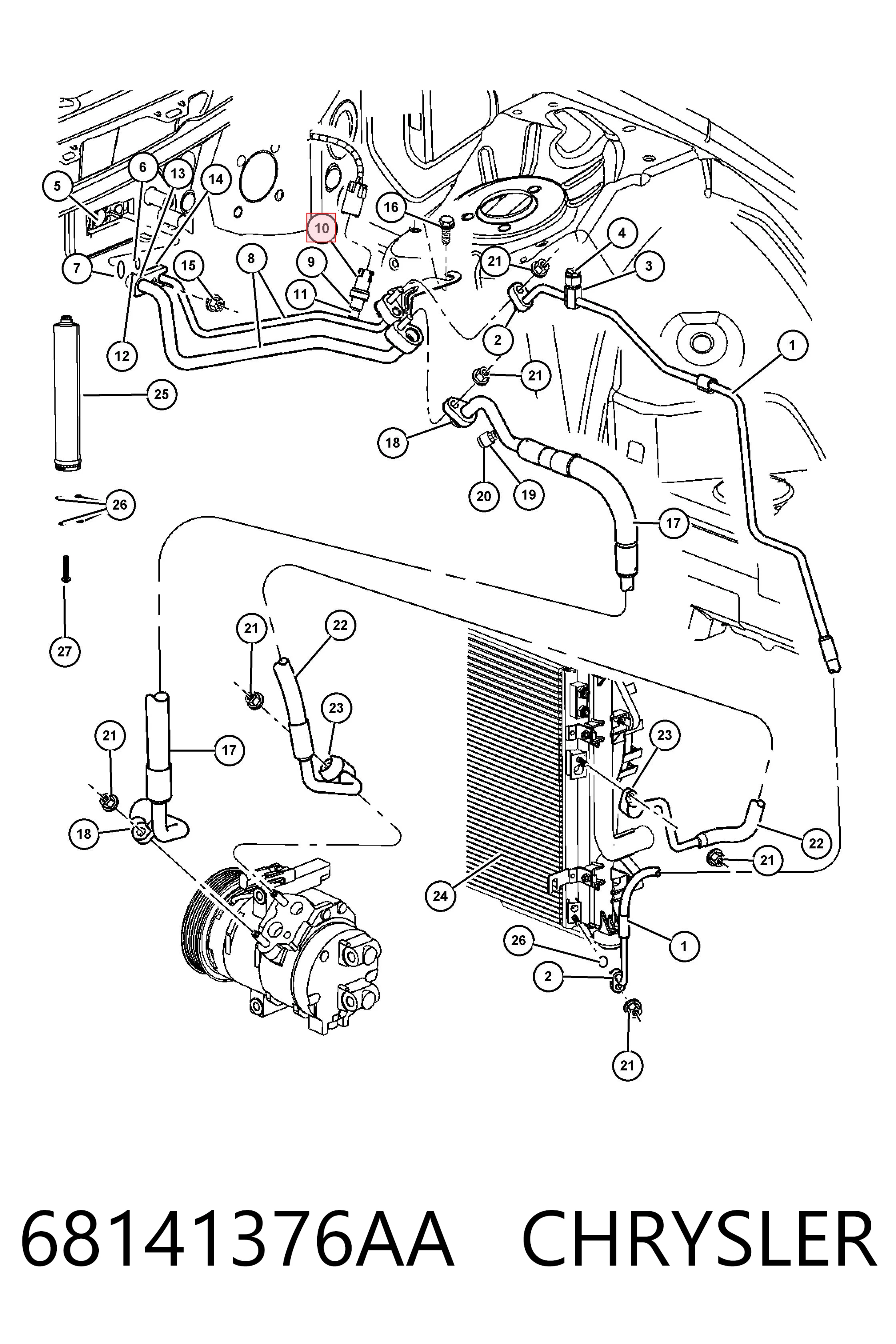 68141376AA Chrysler Sensor de baja presion aire acondicionado