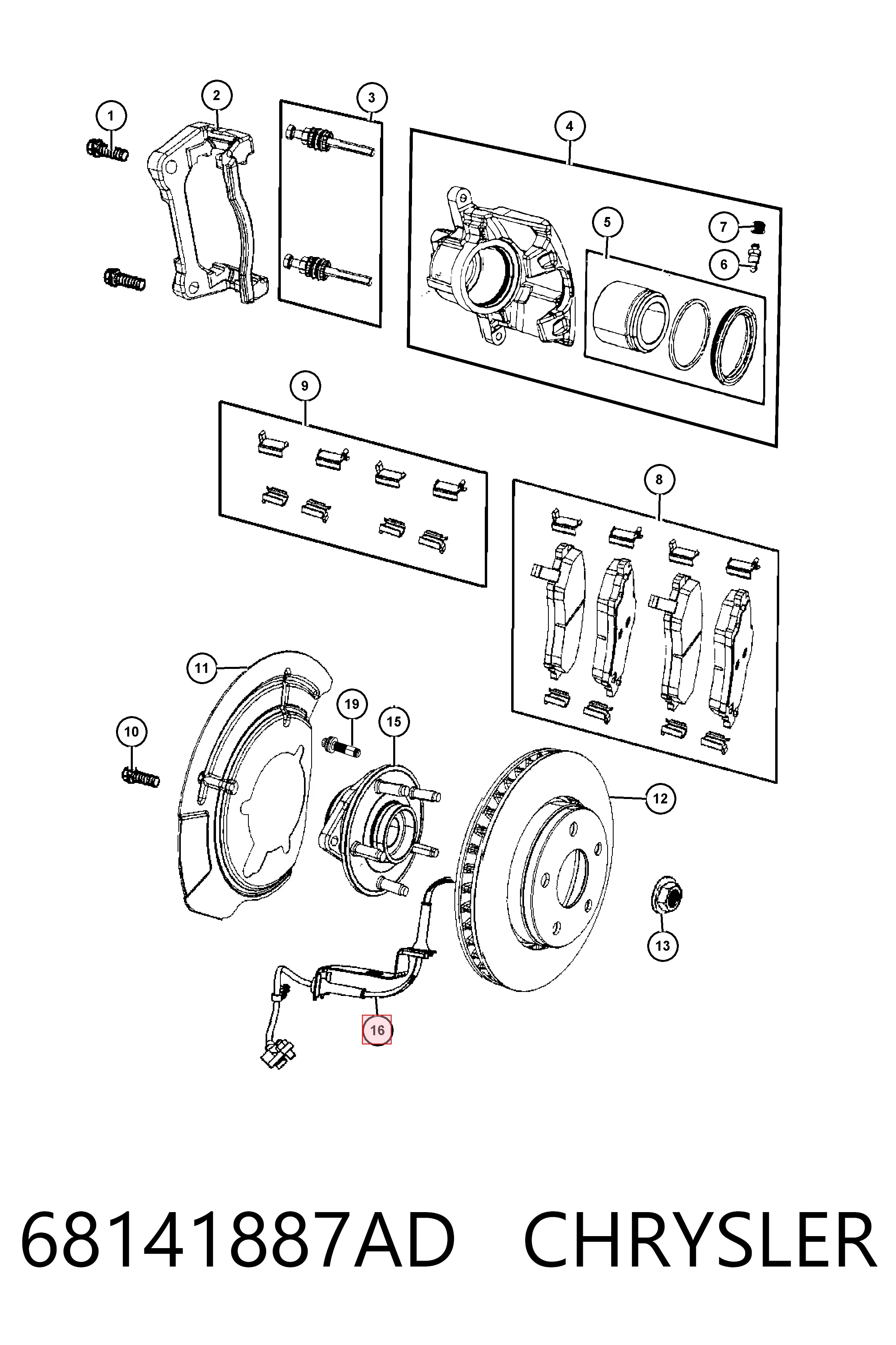 Sensor ABS delantero 68141887AD CHRYSLER