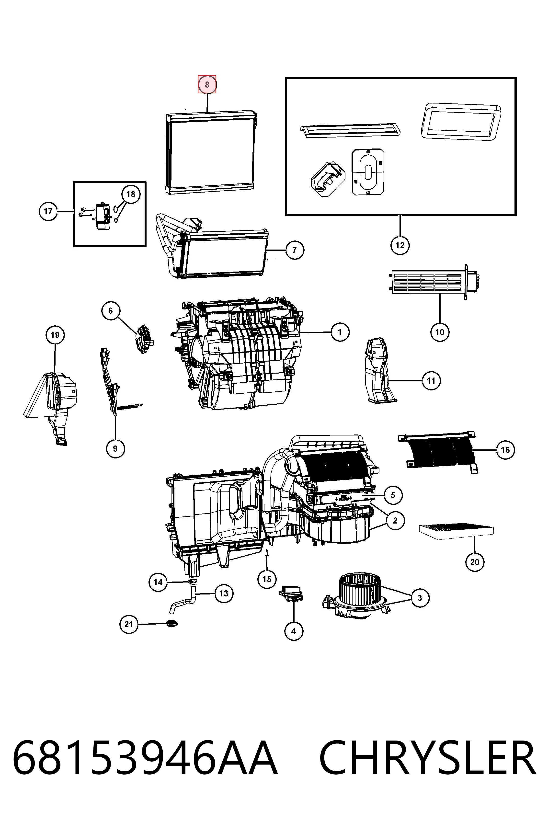 68153946AA Chrysler Evaporador, aire acondicionado