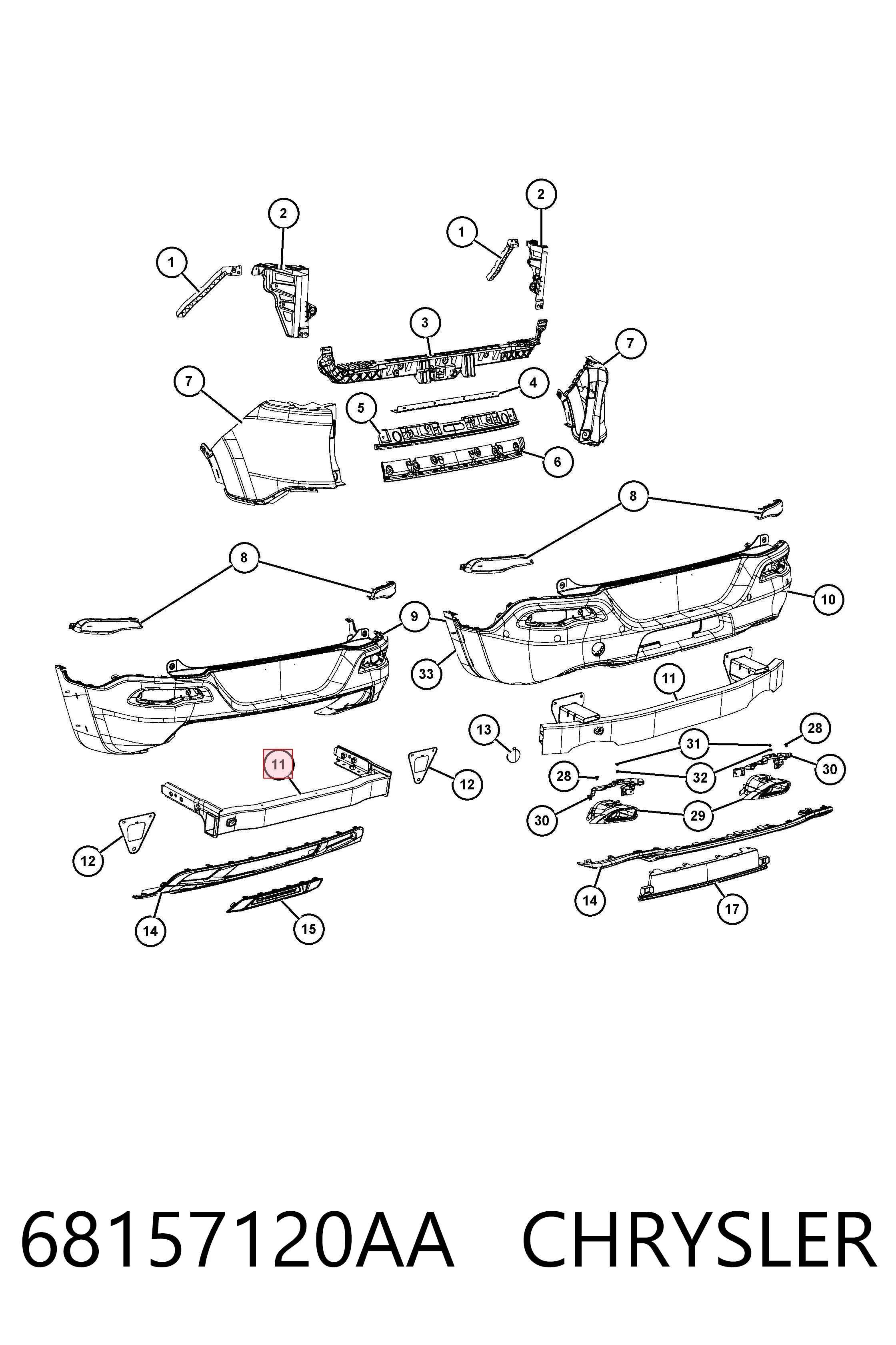 68157120AA Chrysler Refuerzo de parachoques trasero