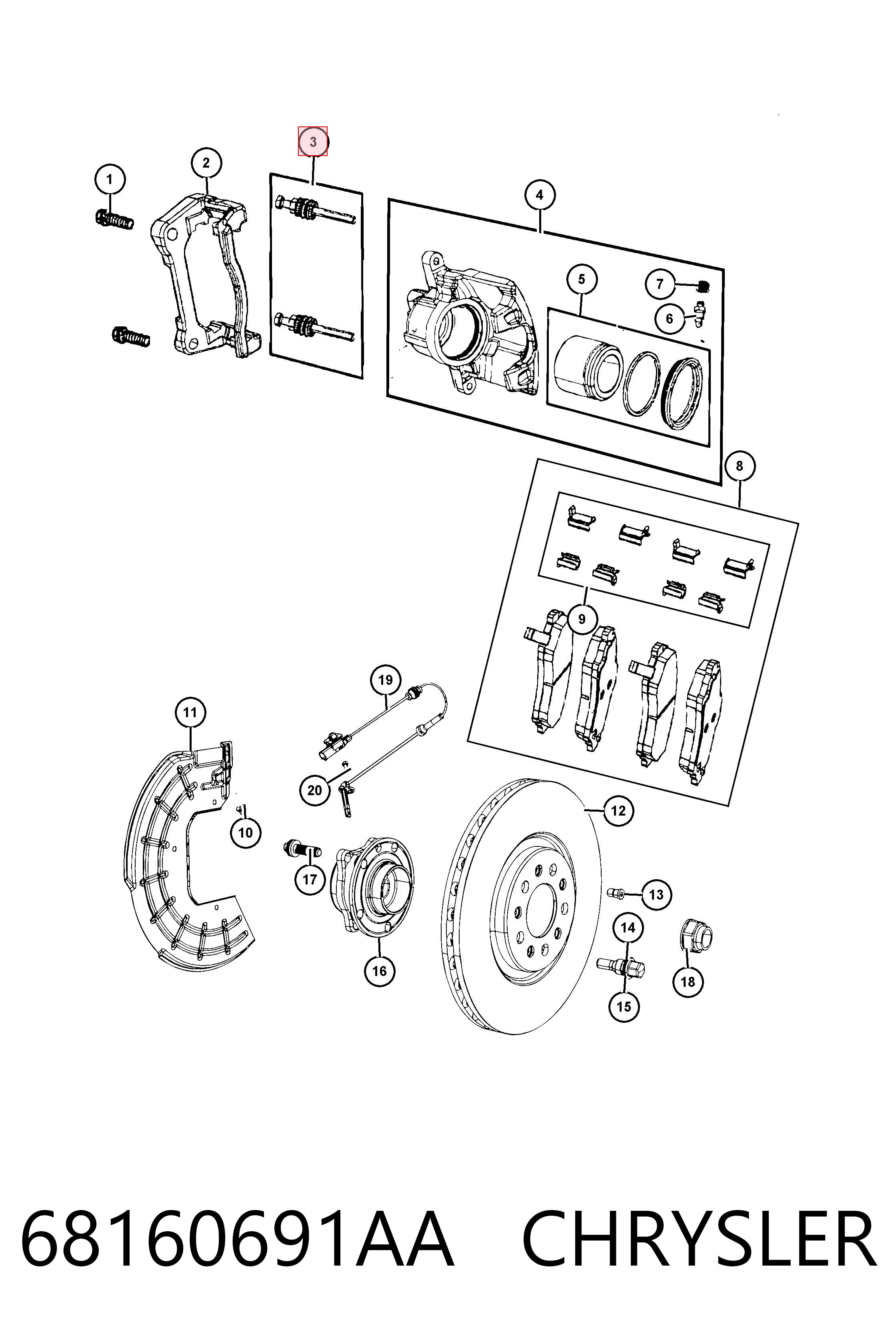 68160691AA Chrysler Kit de reparación de pinzas