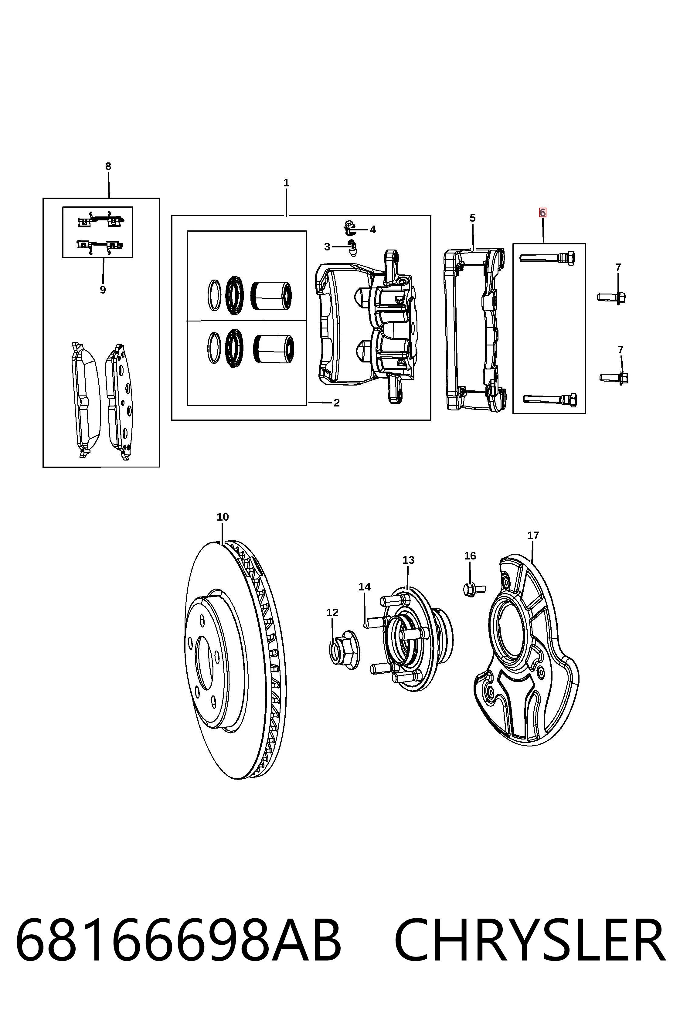 68166698AB Chrysler Kit de reparación de pinzas