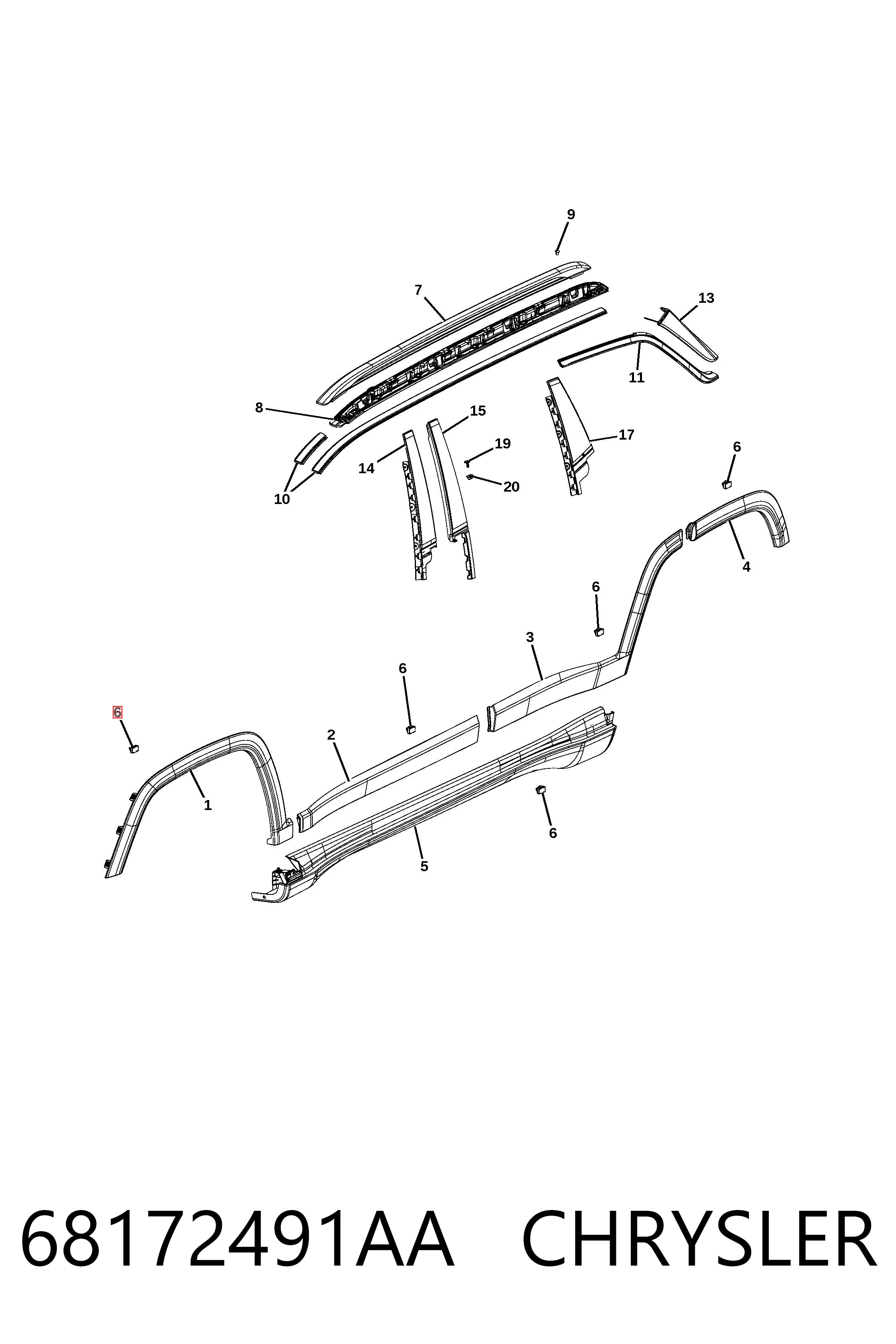 68172491AA Chrysler Clip de fijación de moldura de puerta
