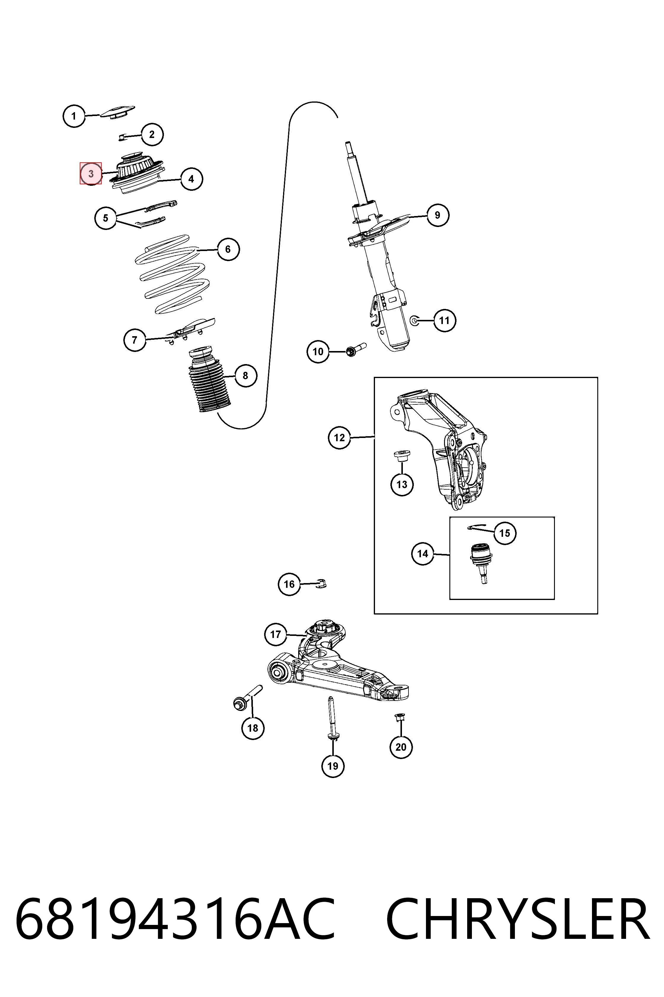 68194316AC Chrysler Soporte del amortiguador delantero derecho