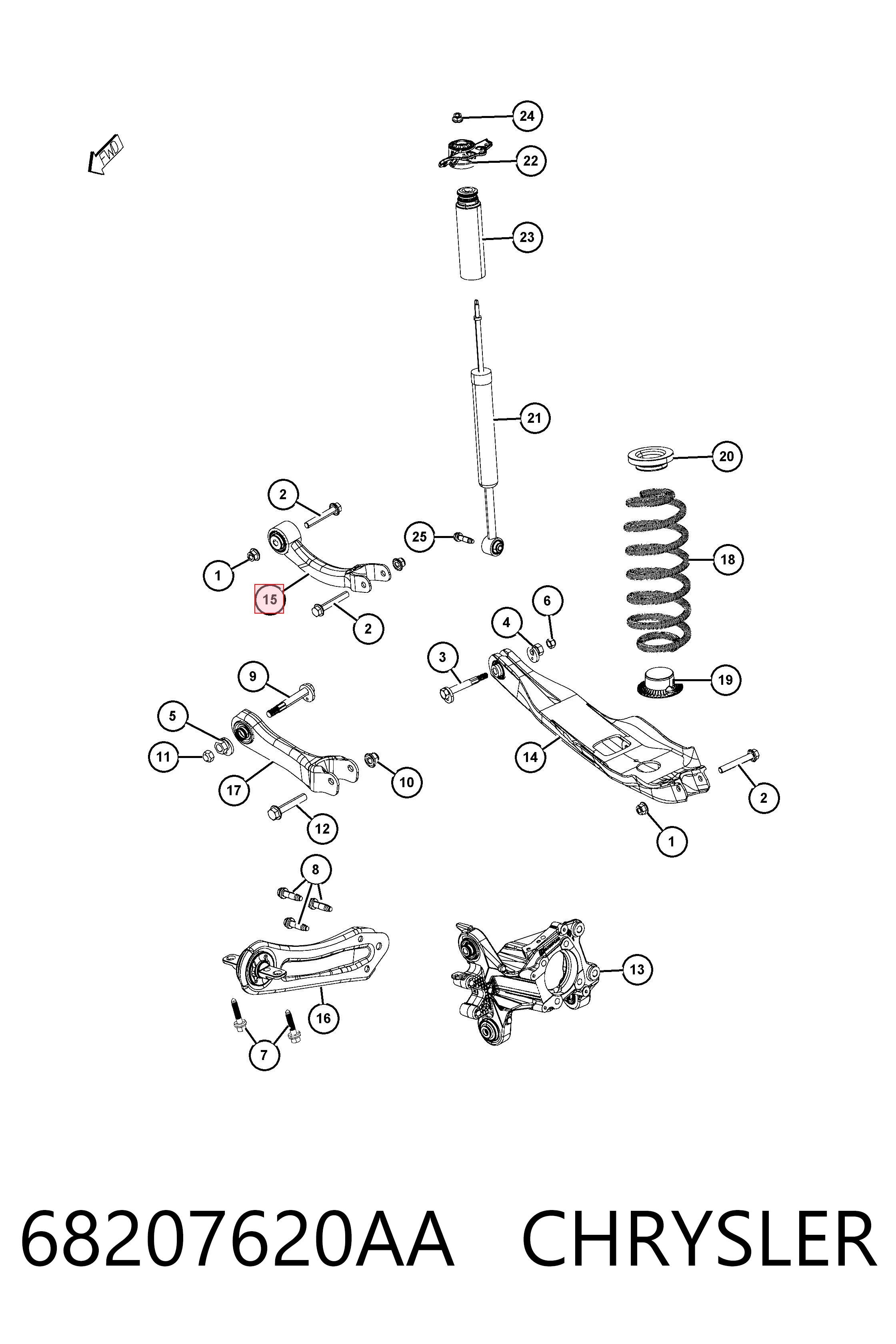 68207620AA Chrysler Brazo transversal de suspensión trasera
