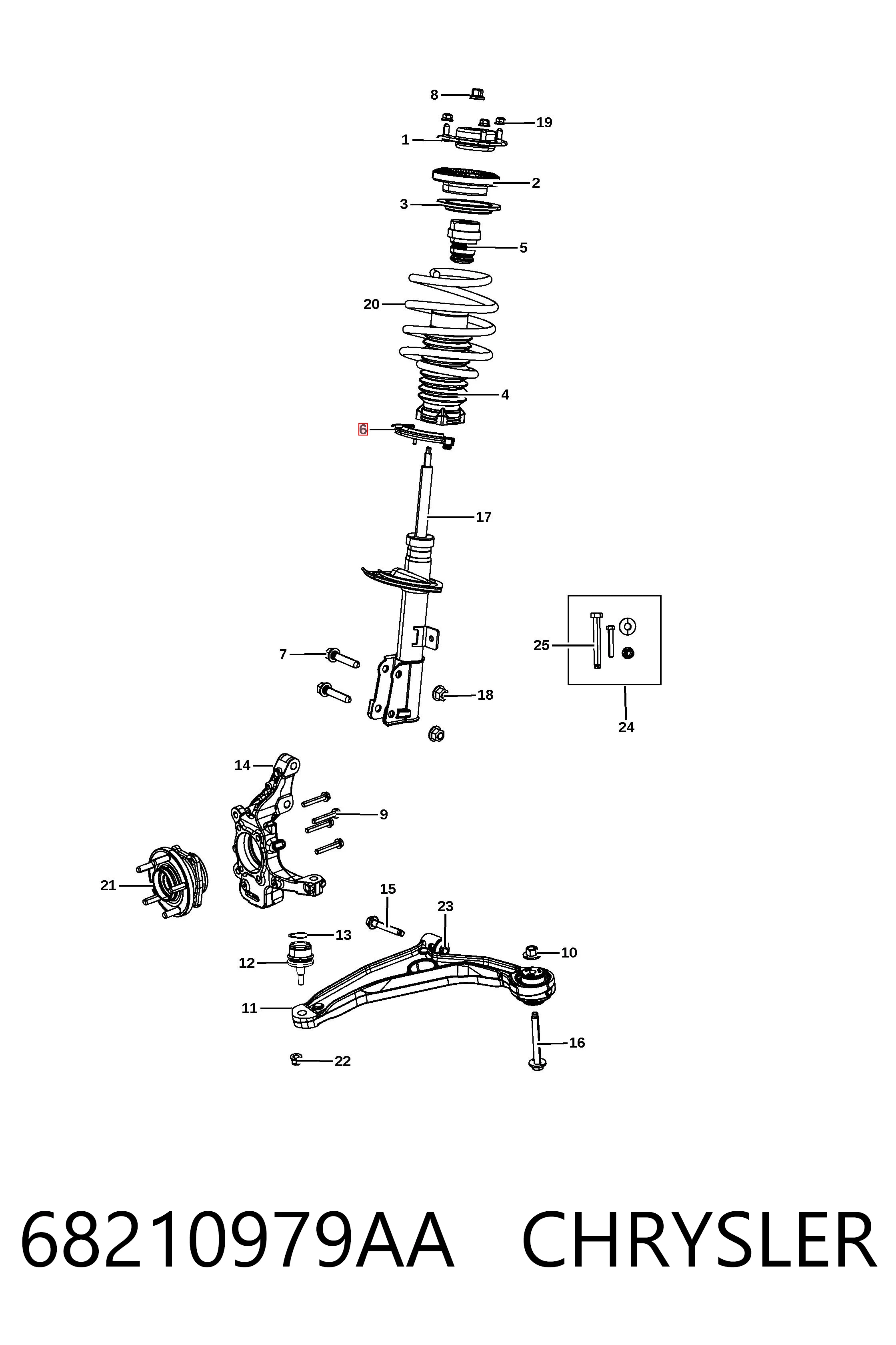 68210979AA Chrysler Espaciador de goma inferior del resorte delantero