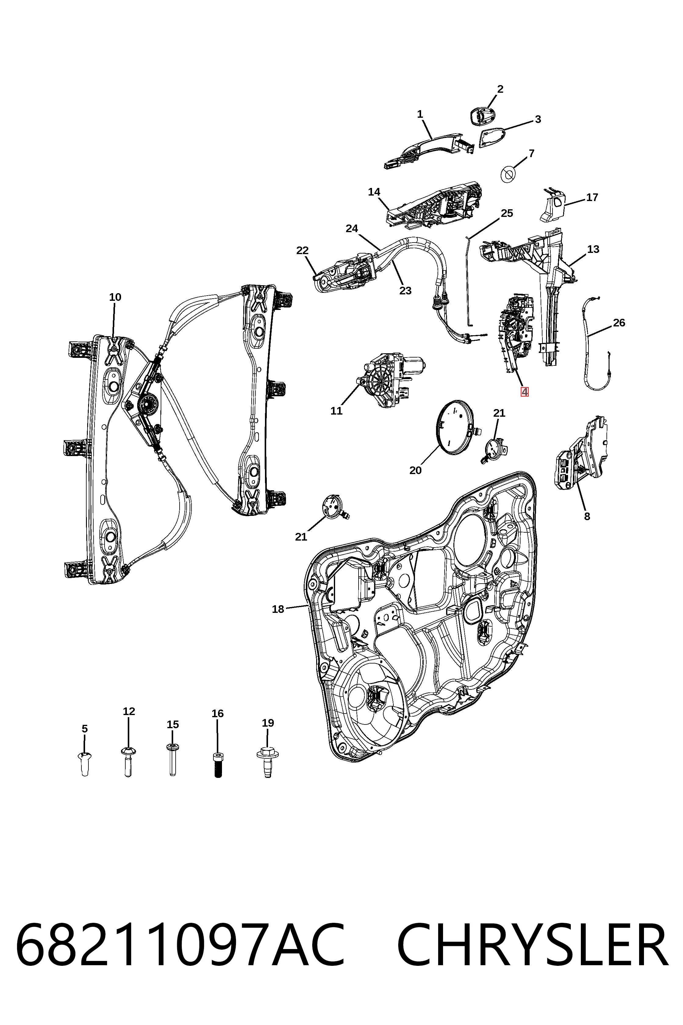 68211097AC Chrysler Cerradura de puerta