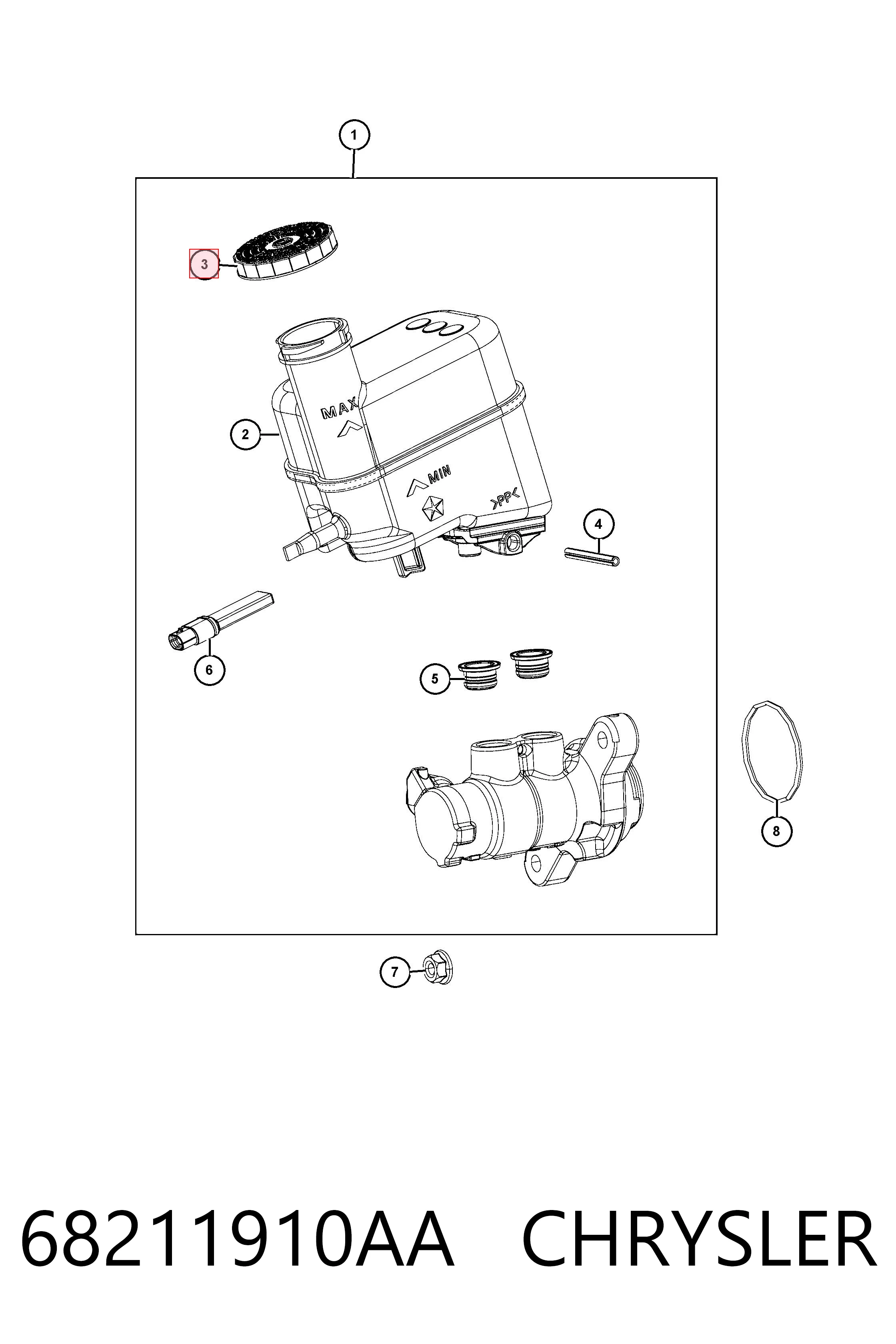 Tapa del depósito del cilindro maestro de freno 68211910AA CHRYSLER