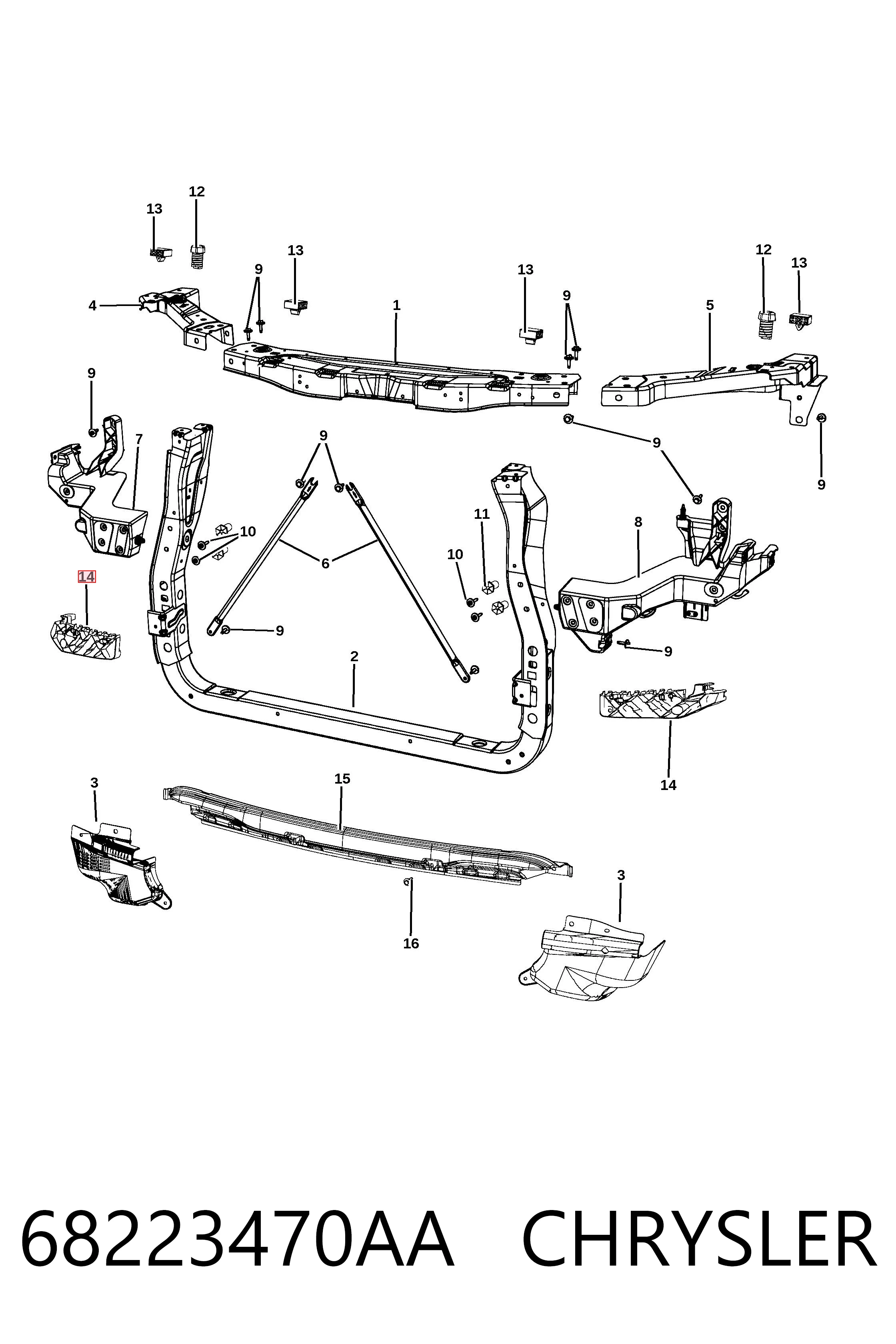 68223470AA Chrysler Soporte de parachoques delantero derecho