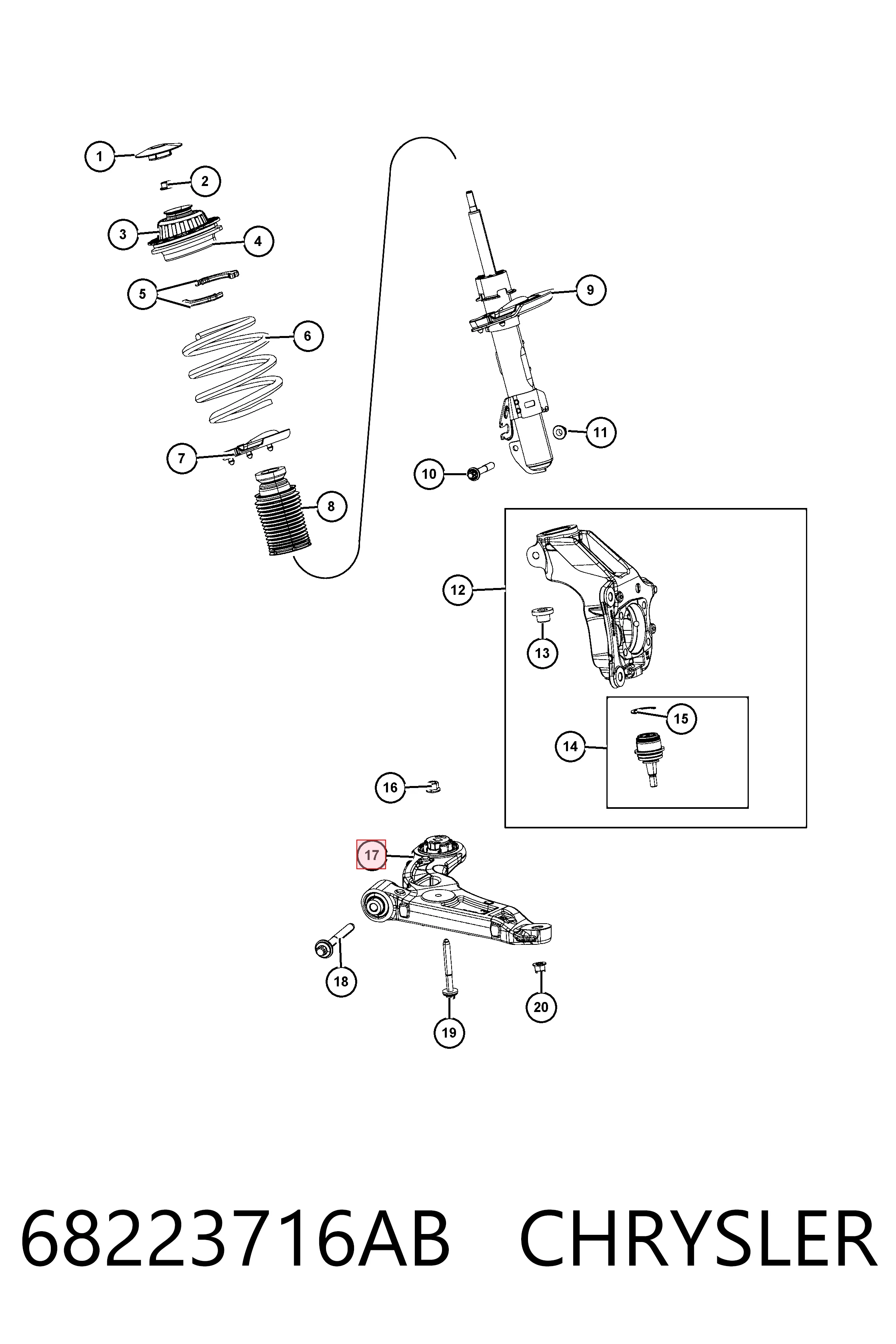 68223716AB Chrysler Brazo inferior derecho de la suspensión delantera