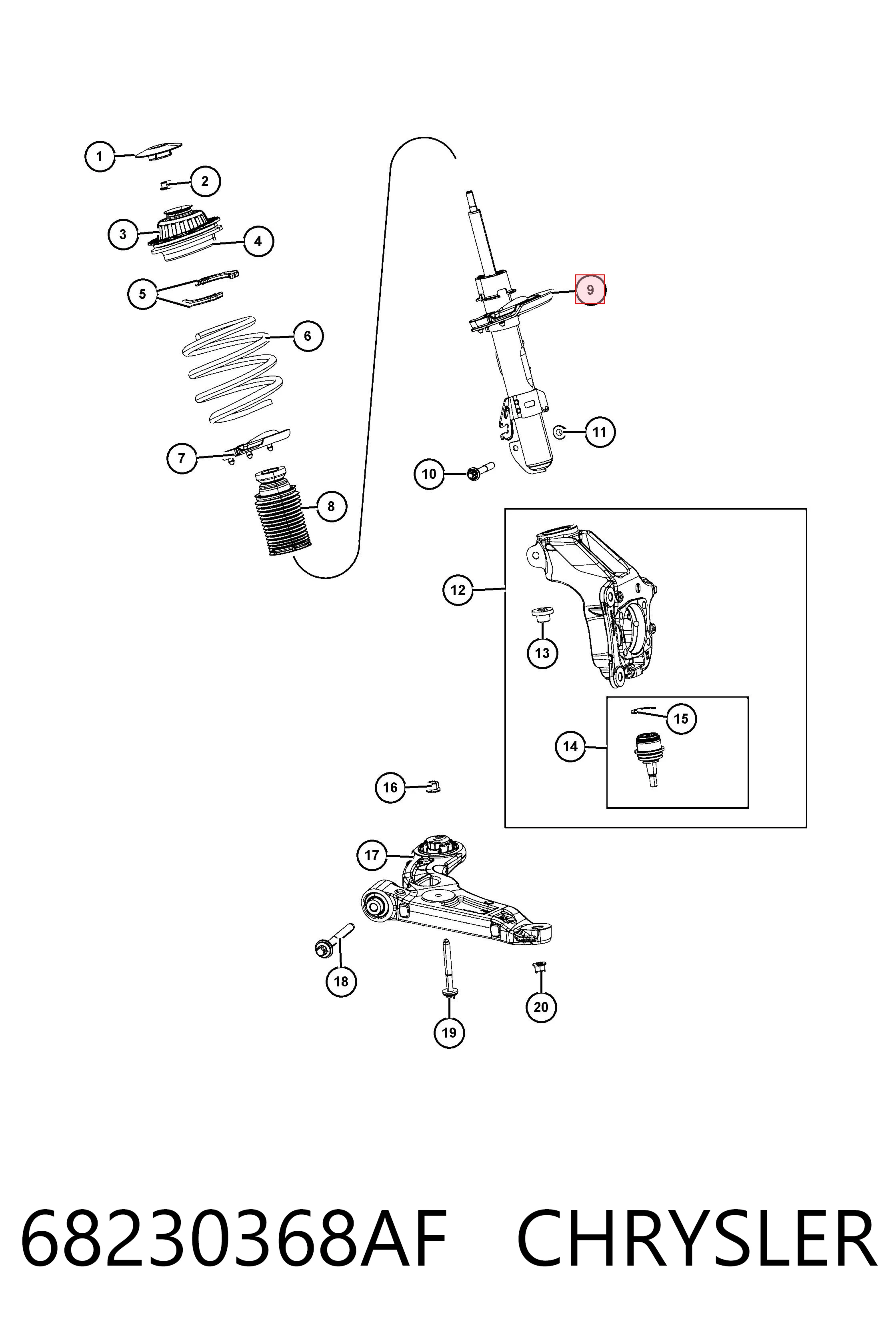 68230368AF Chrysler Amortiguador frontal izquierdo