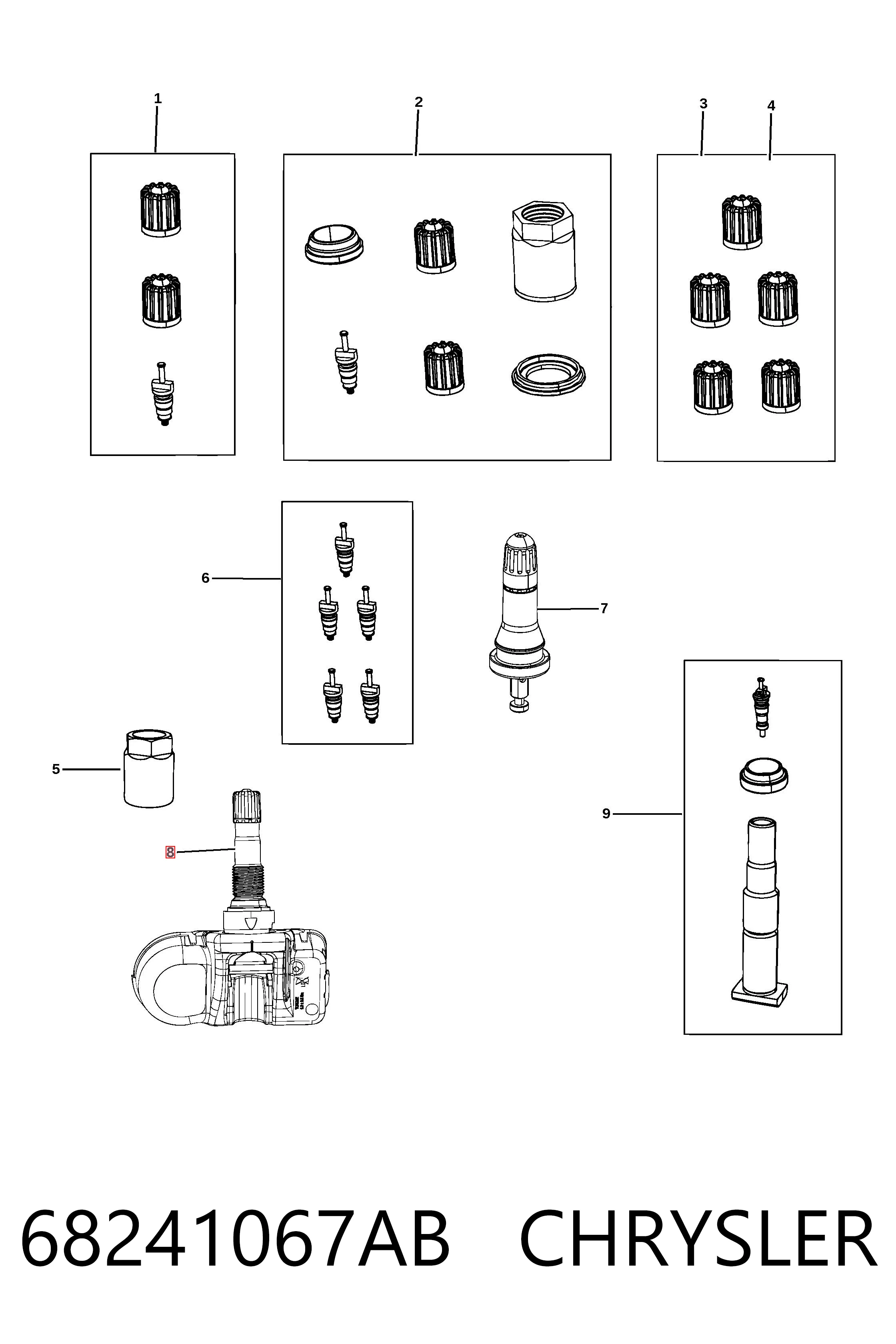 68241067AB Chrysler Sensor de presión de neumáticos (TPMS)