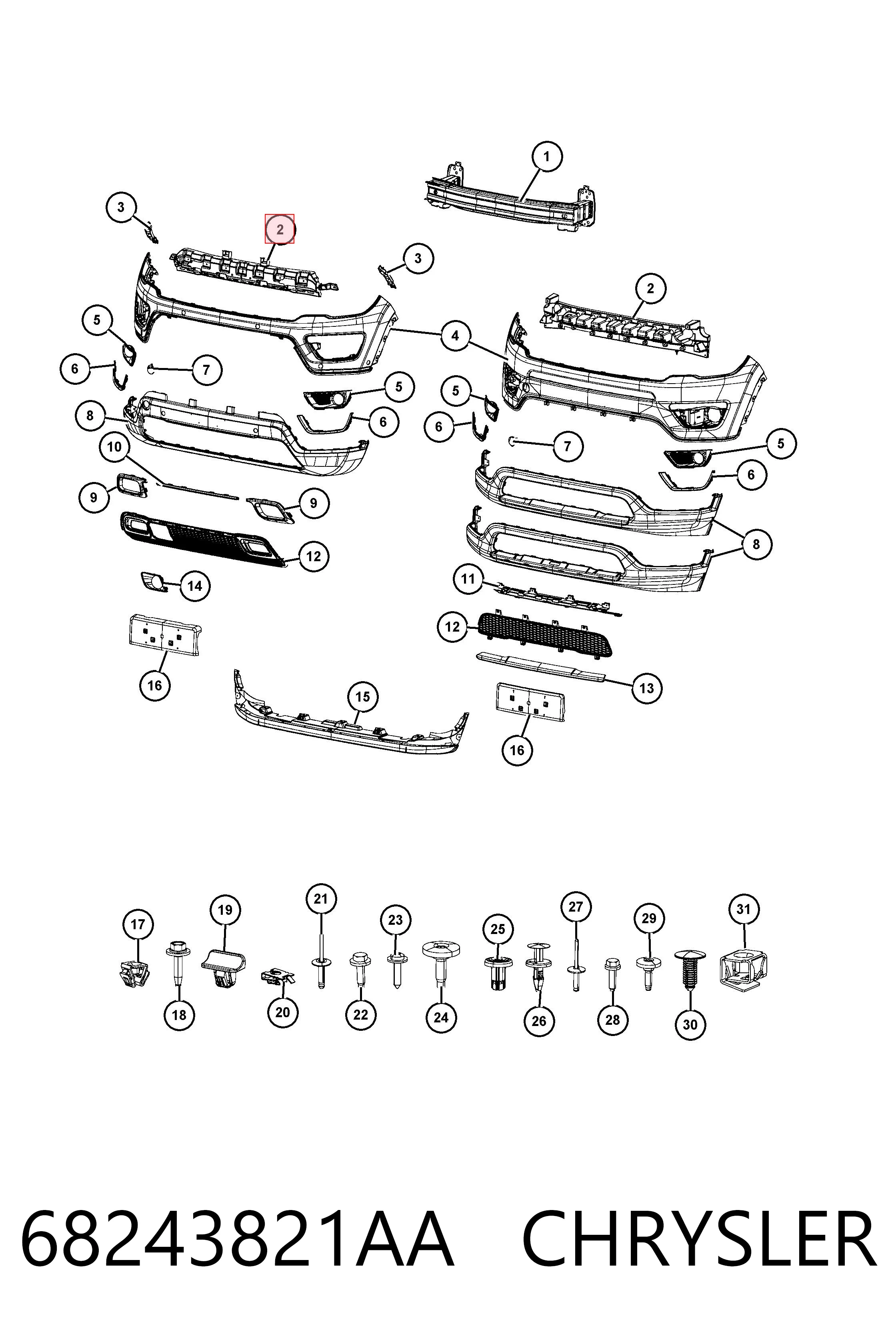 Absorbedor del parachoques delantero 68243821AA CHRYSLER