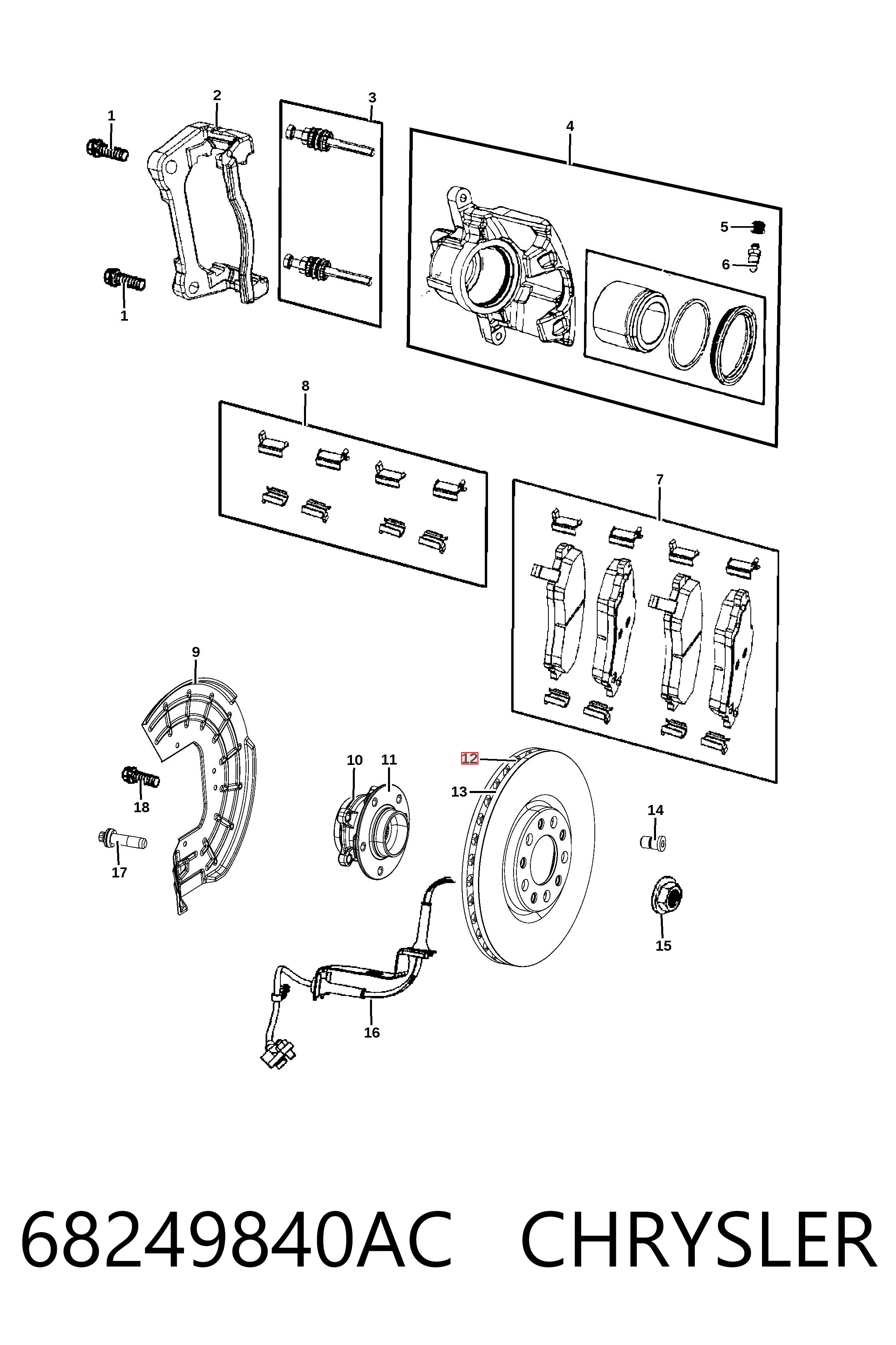 Disco de freno delantero 68249840AC CHRYSLER