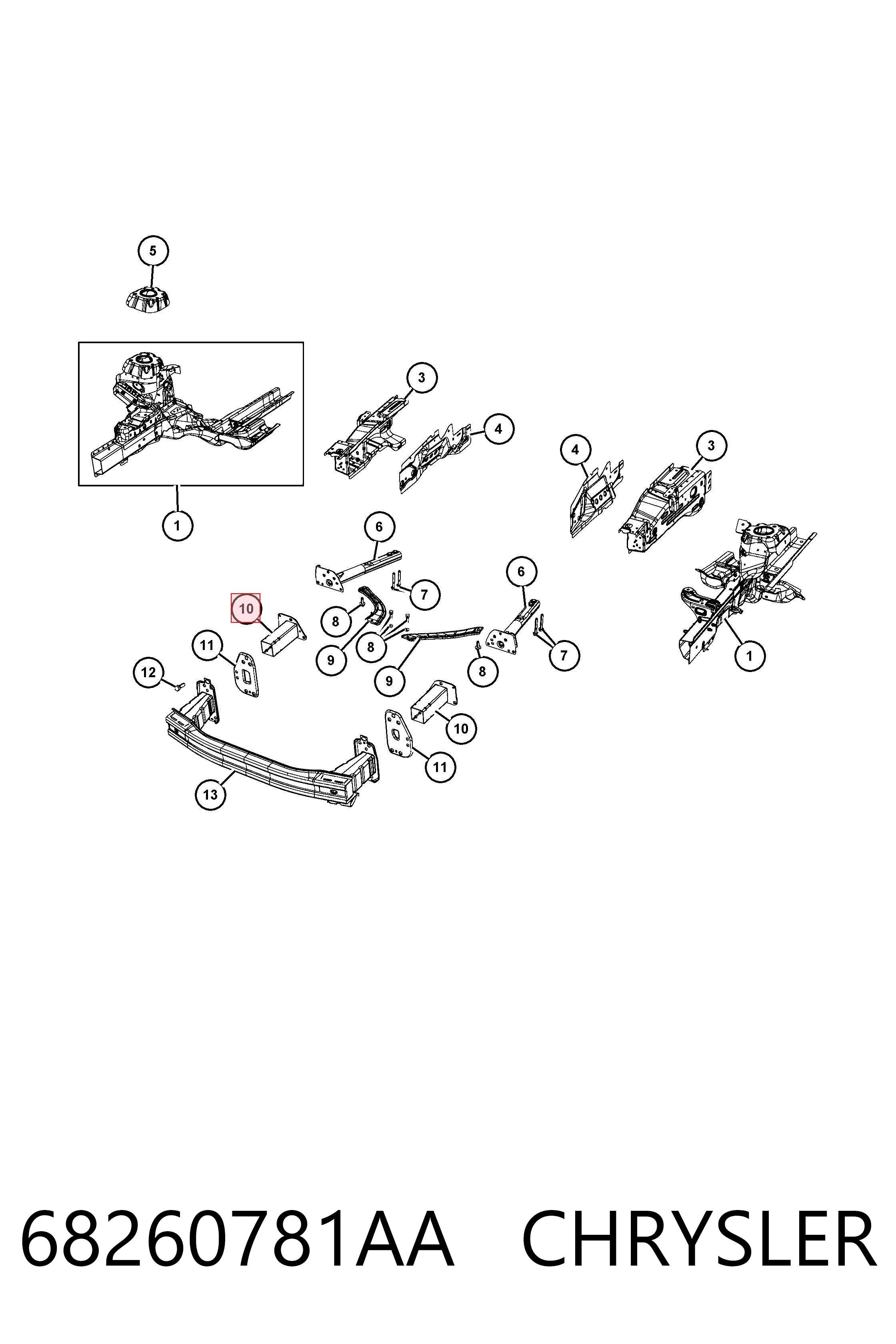 Soporte del refuerzo del parachoques delantero 68260781AA CHRYSLER