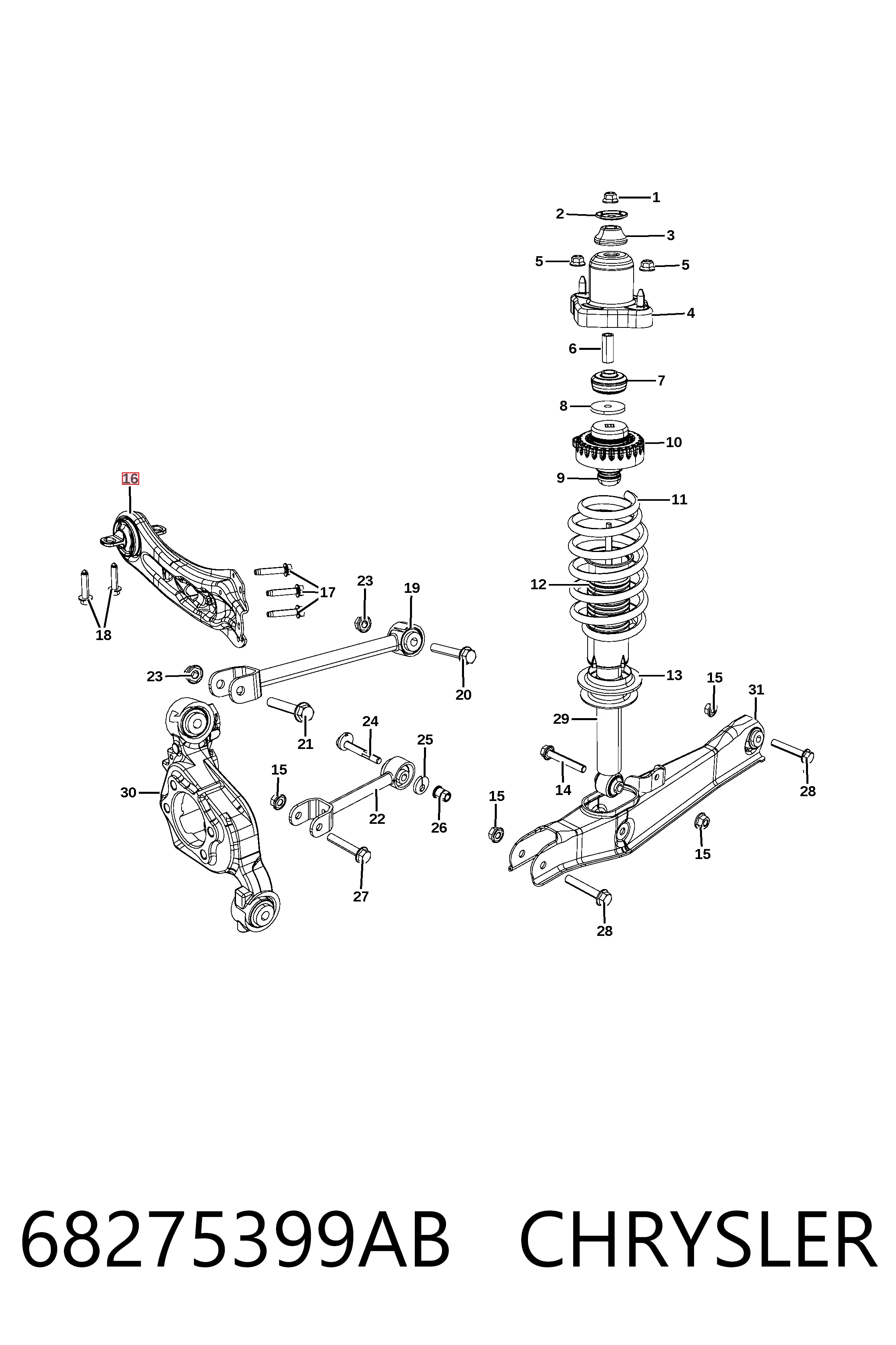 68275399AB Chrysler Brazo longitudinal inferior izquierdo de la suspensión trasera