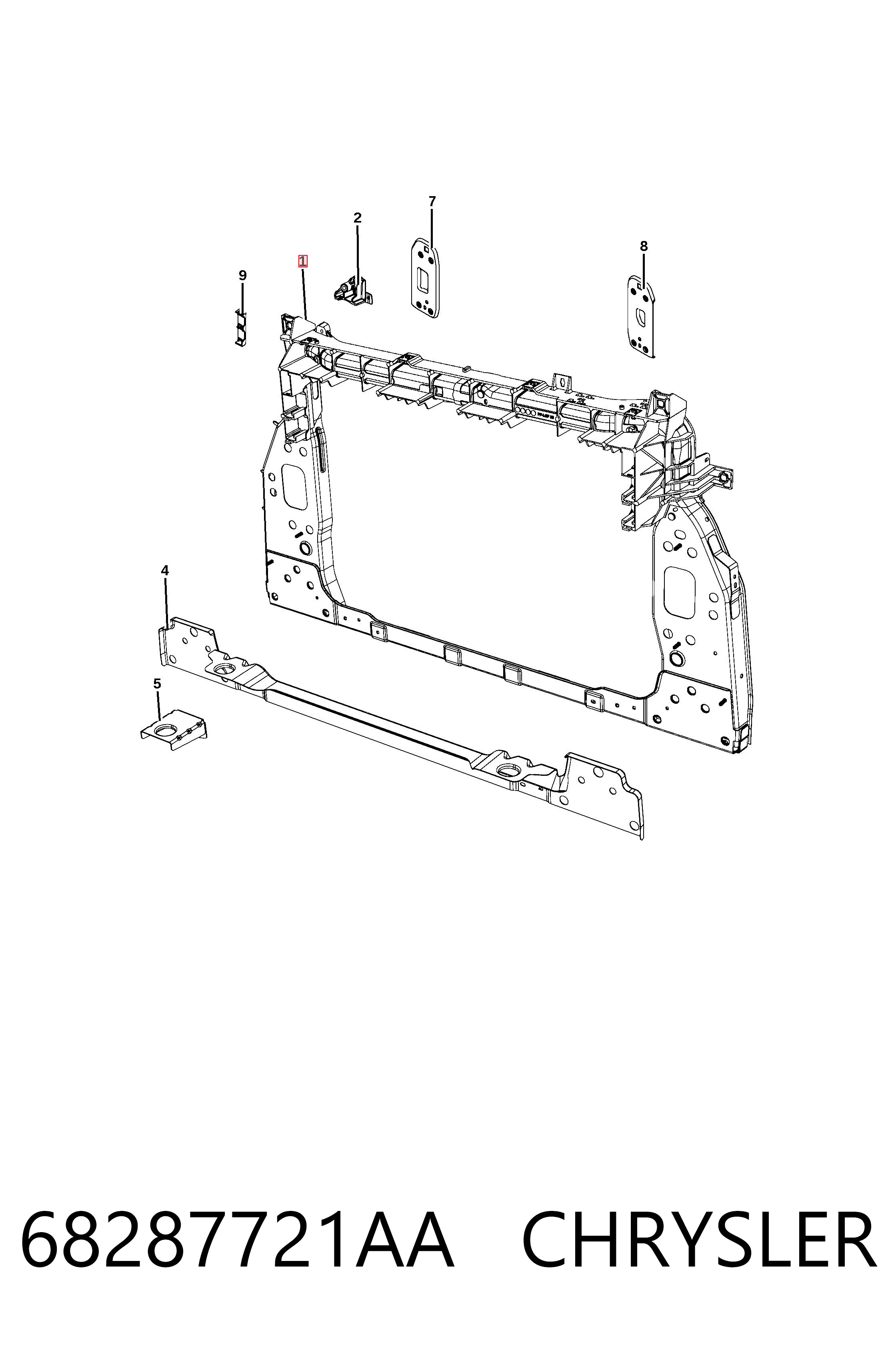 K68256097AA Fiat/Alfa/Lancia Soporte de radiador completo (panel de montaje para foco)