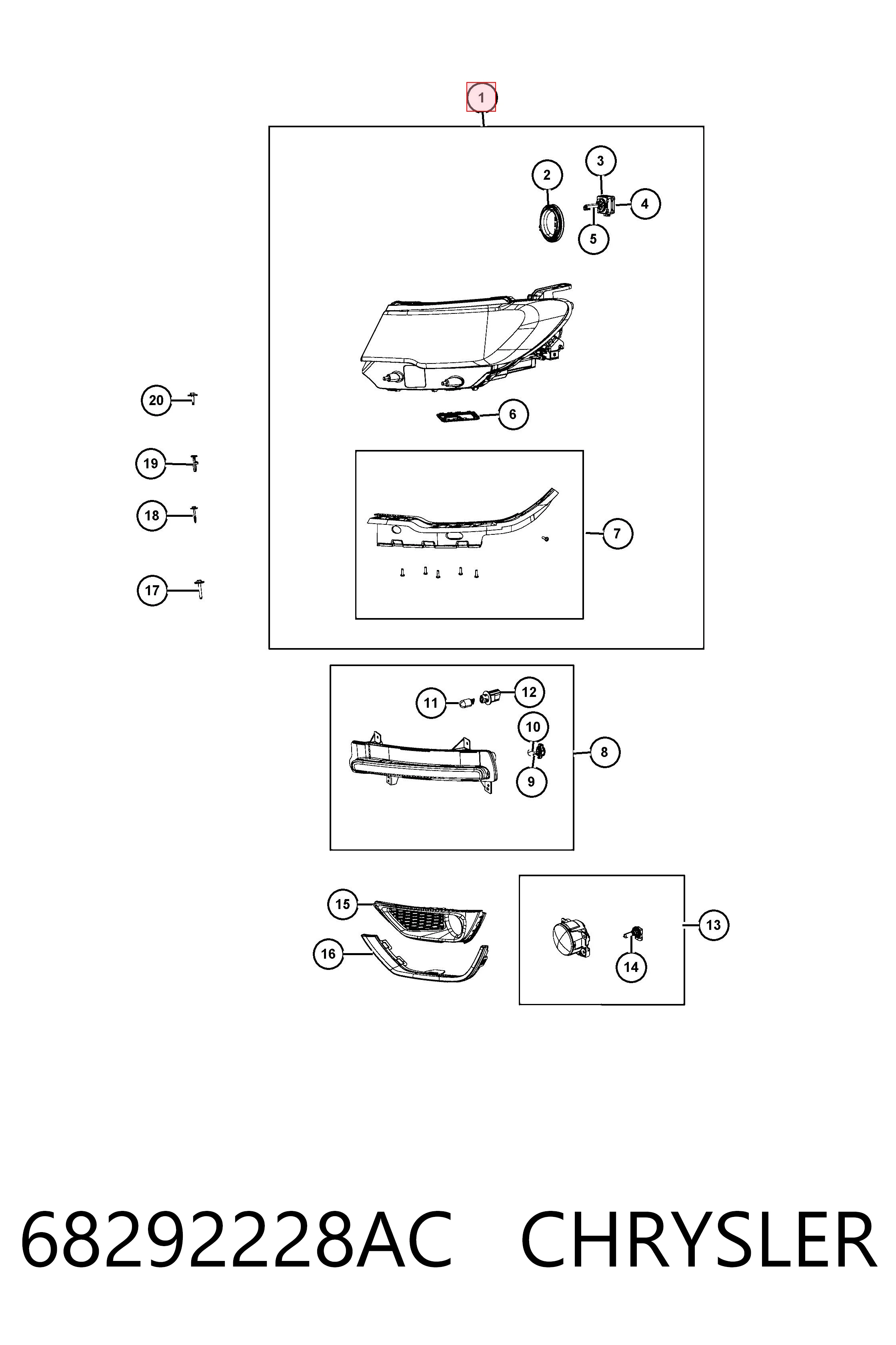 Faro derecho 68292228AC CHRYSLER