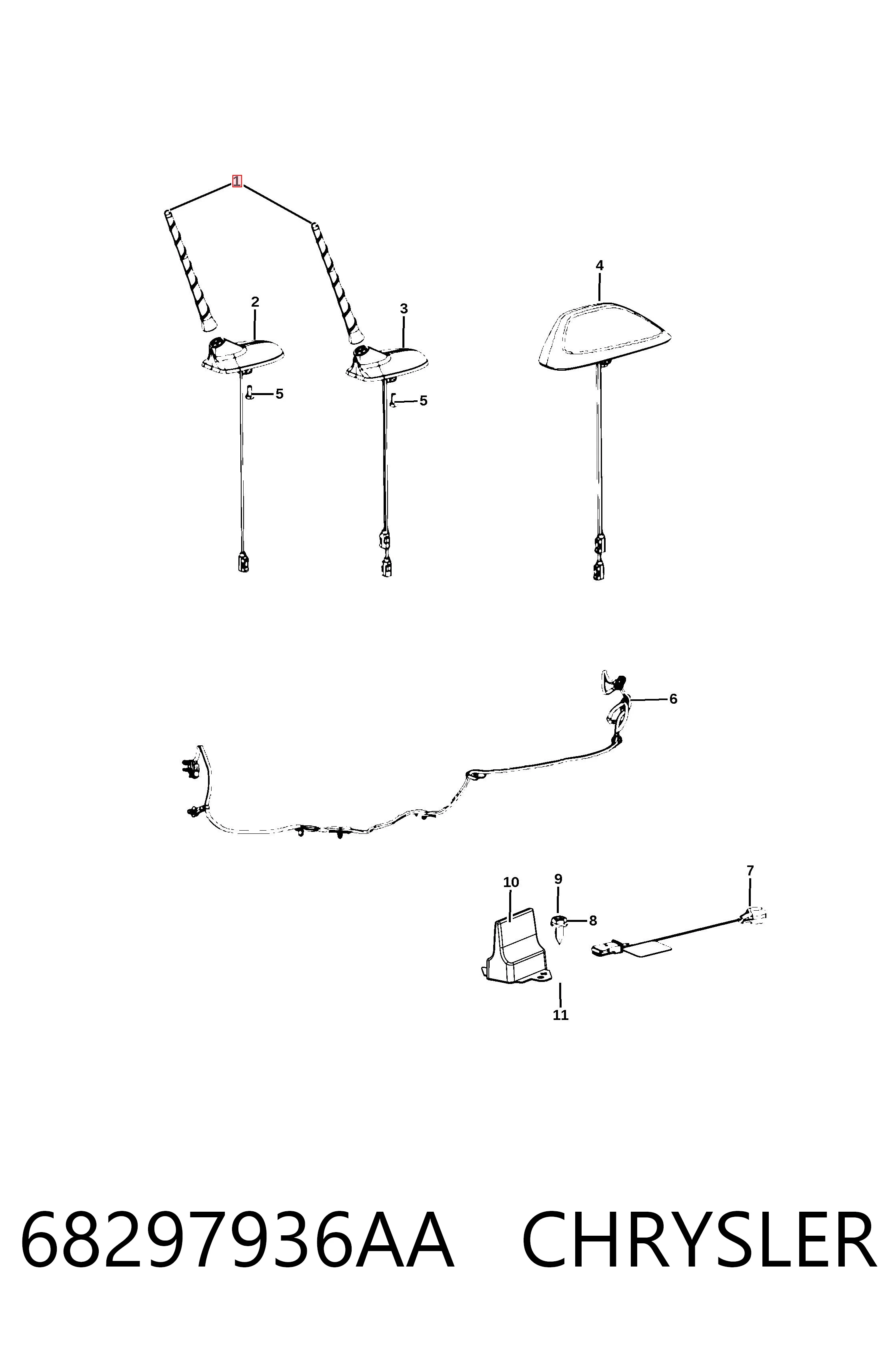 68297936AA Chrysler Vástago de antena