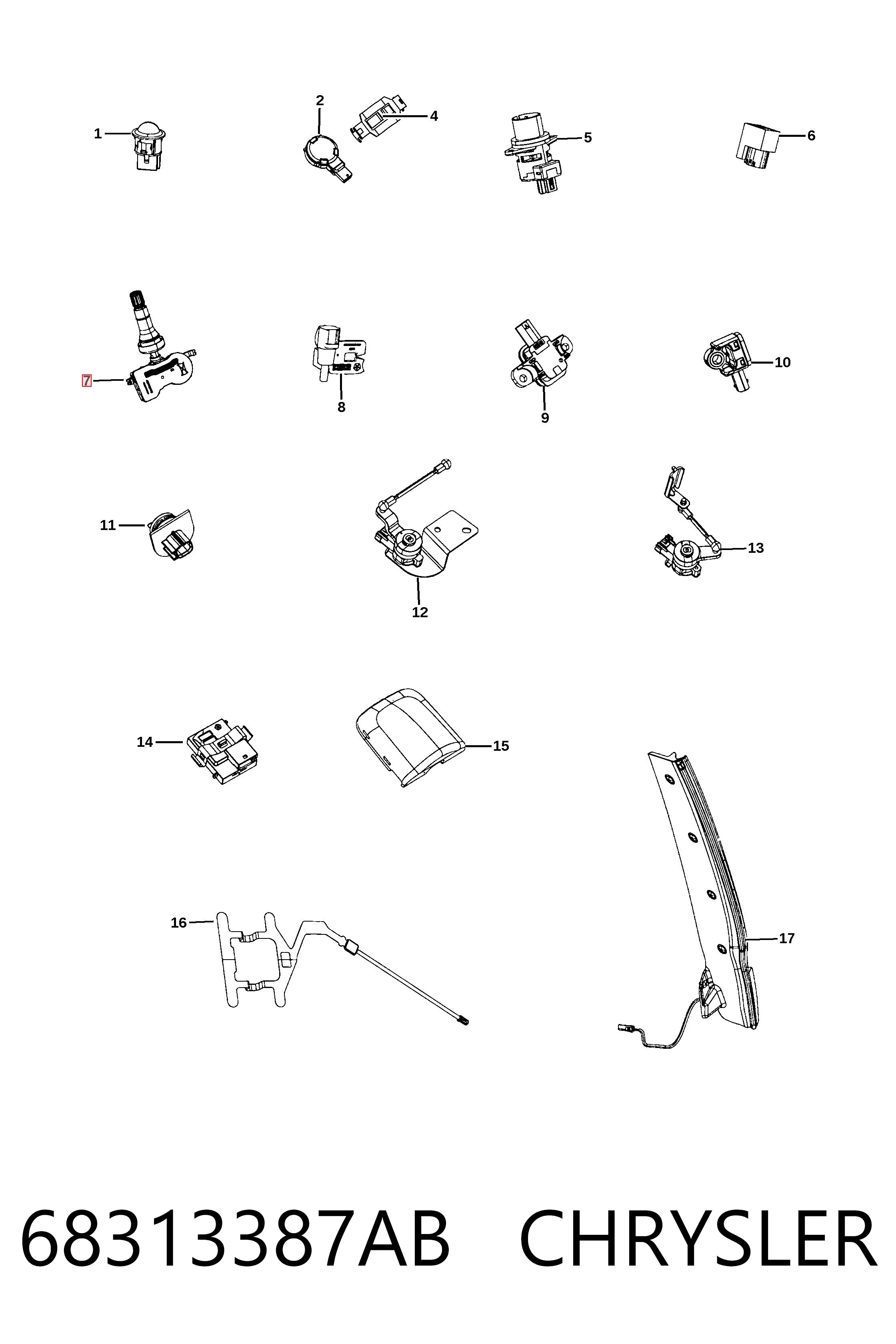68313387AB Chrysler Sensor de presión de neumáticos (TPMS)