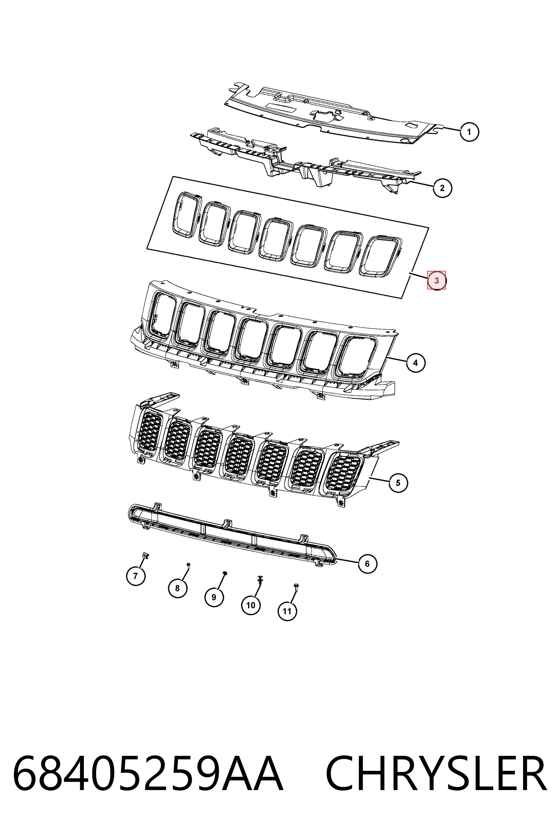 Moldura de la rejilla del radiador 68405259AA CHRYSLER