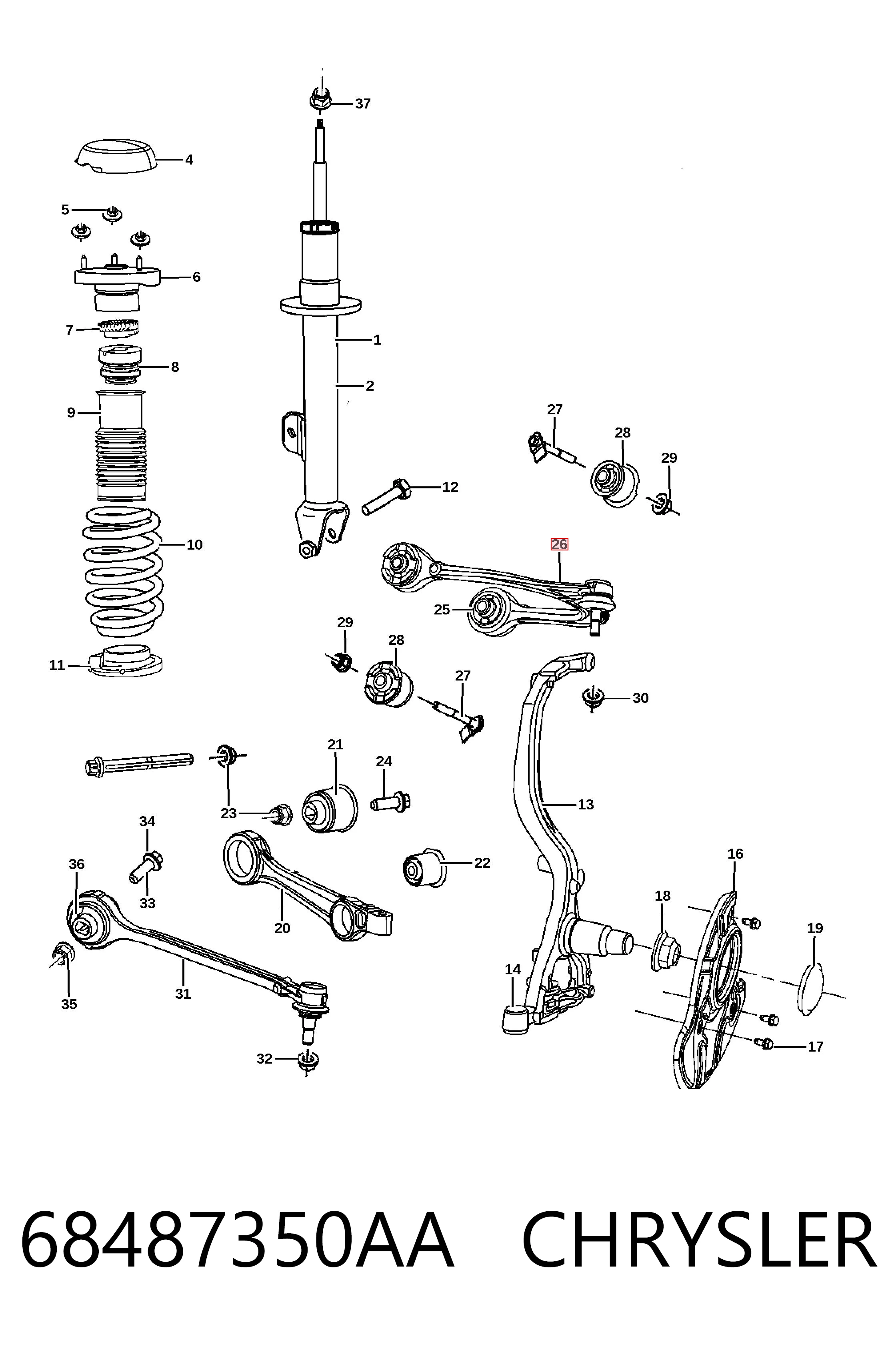 68487350AA Chrysler Brazo superior derecho de la suspensión delantera