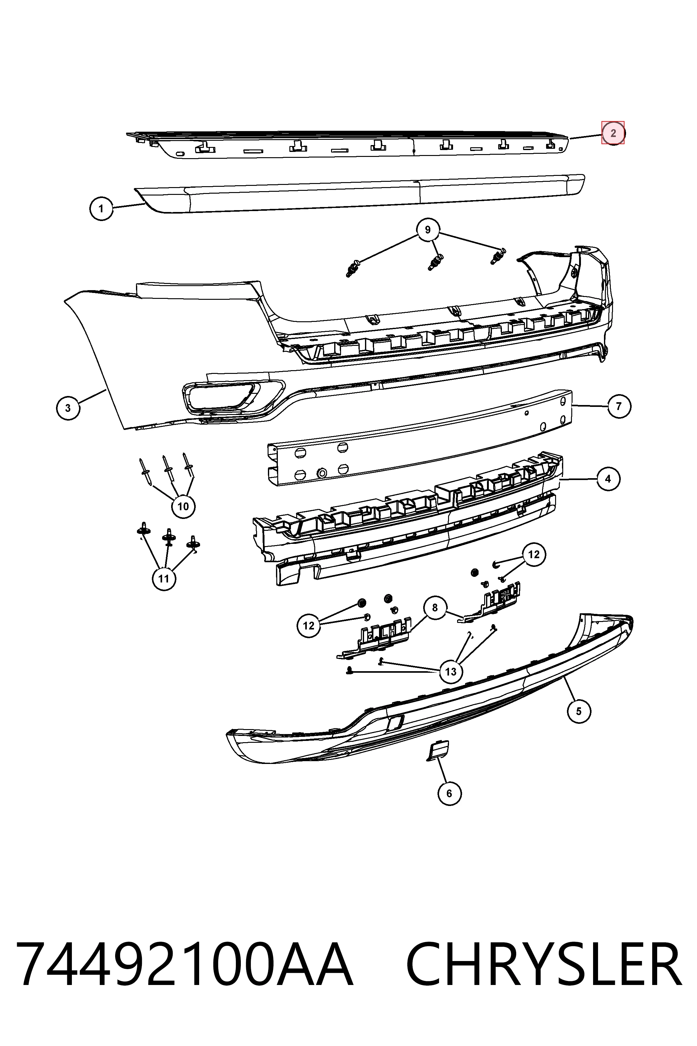 Protector superior del parachoques trasero (estribo) 74492100AA CHRYSLER
