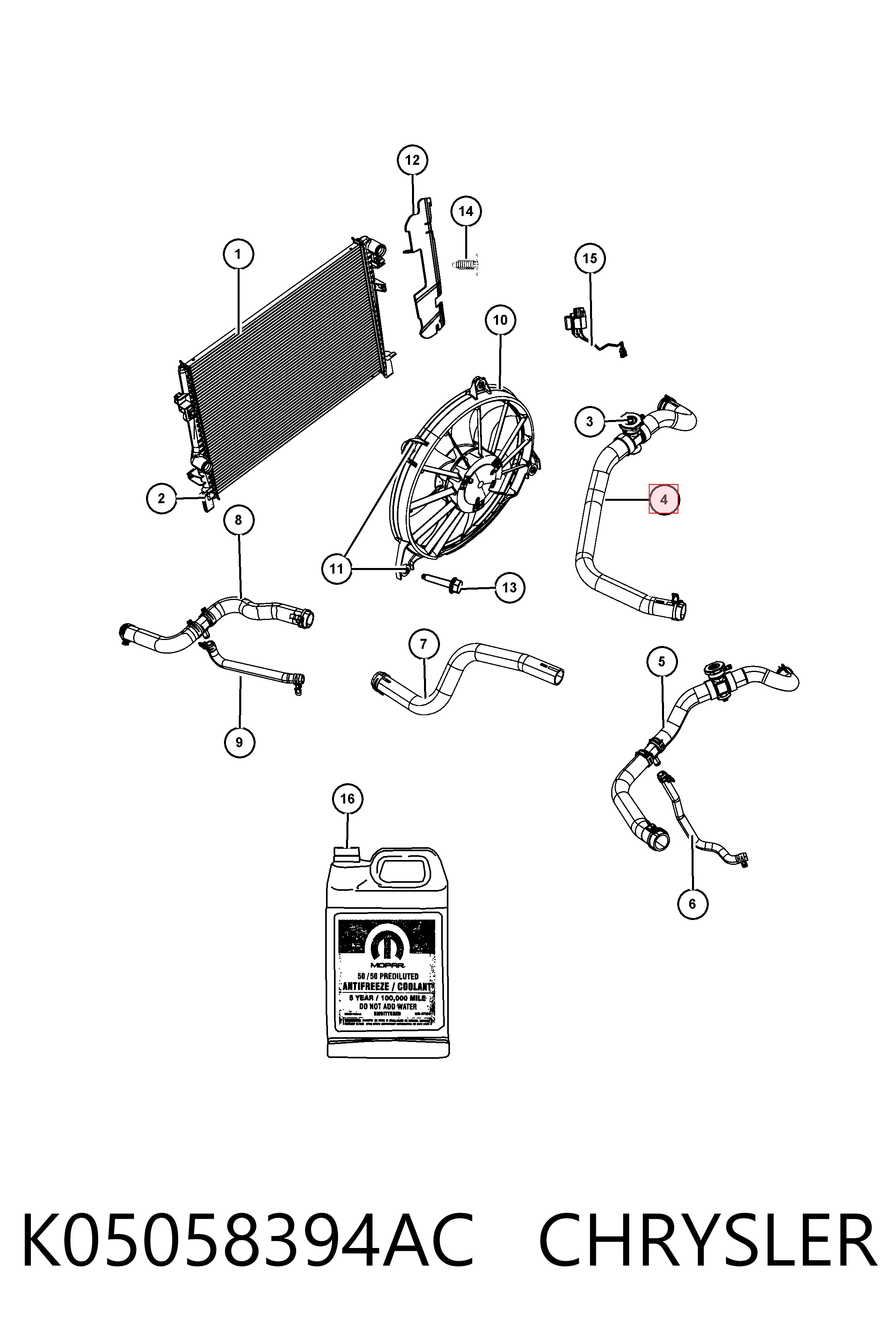 Manguera superior del radiador K05058394AC CHRYSLER